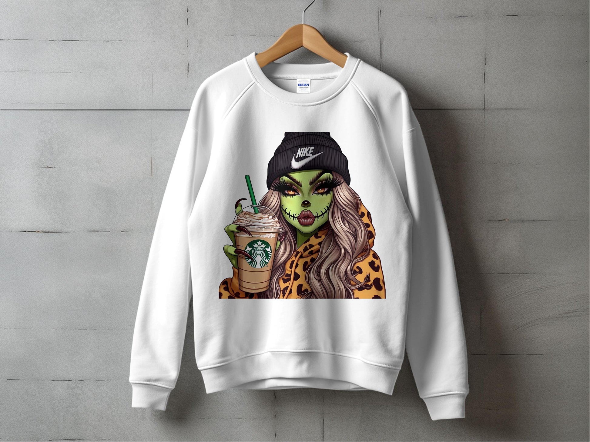 Graphic Sweatshirt with Drag Queen Print, Leopard Motif, Stylish Urban Clothing, Unisex Fashion Pullover
