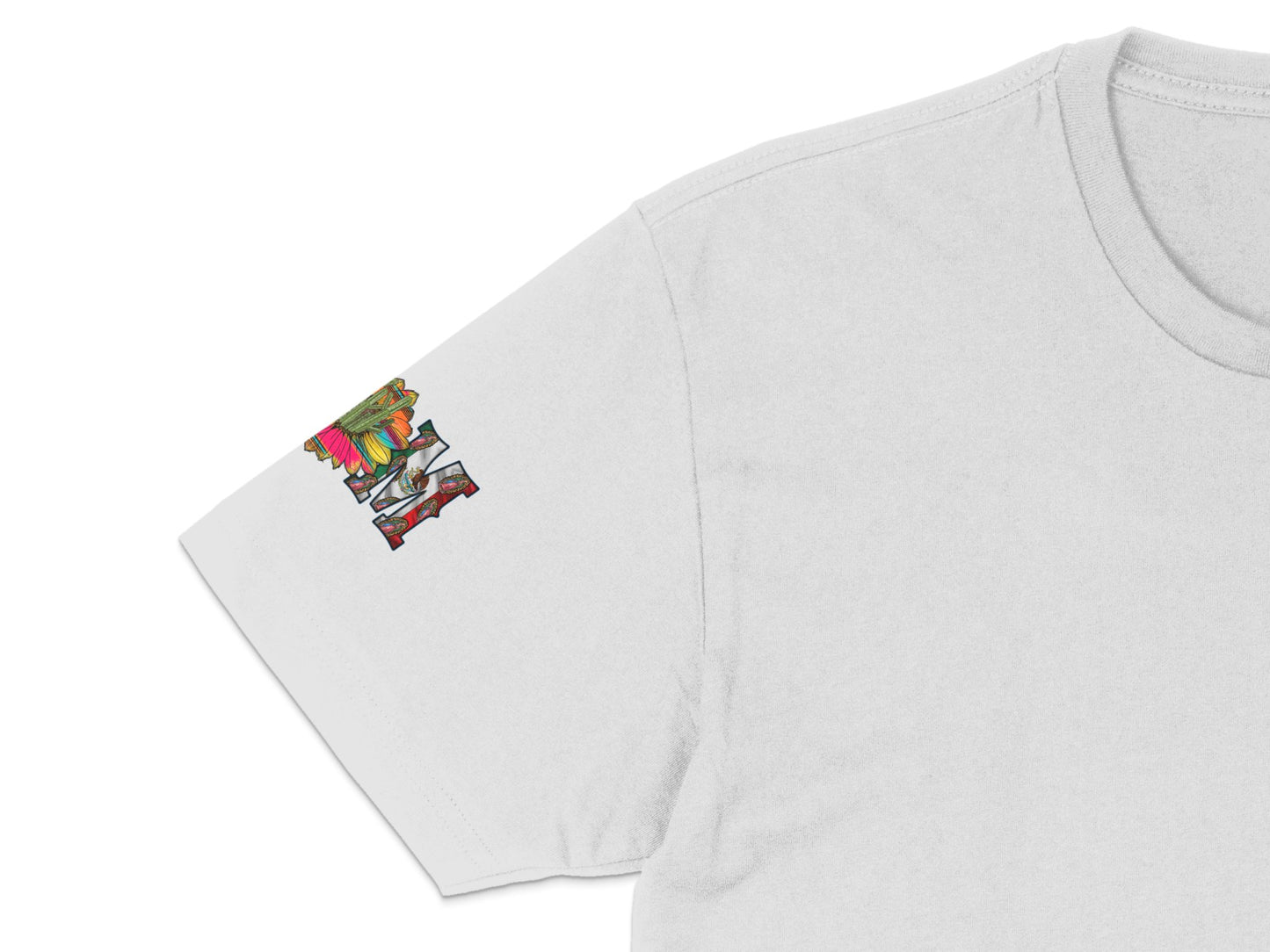 Colorful Aztec Warrior Print White T-Shirt, Unisex Graphic Tee, Mexican Heritage Inspired Shirt