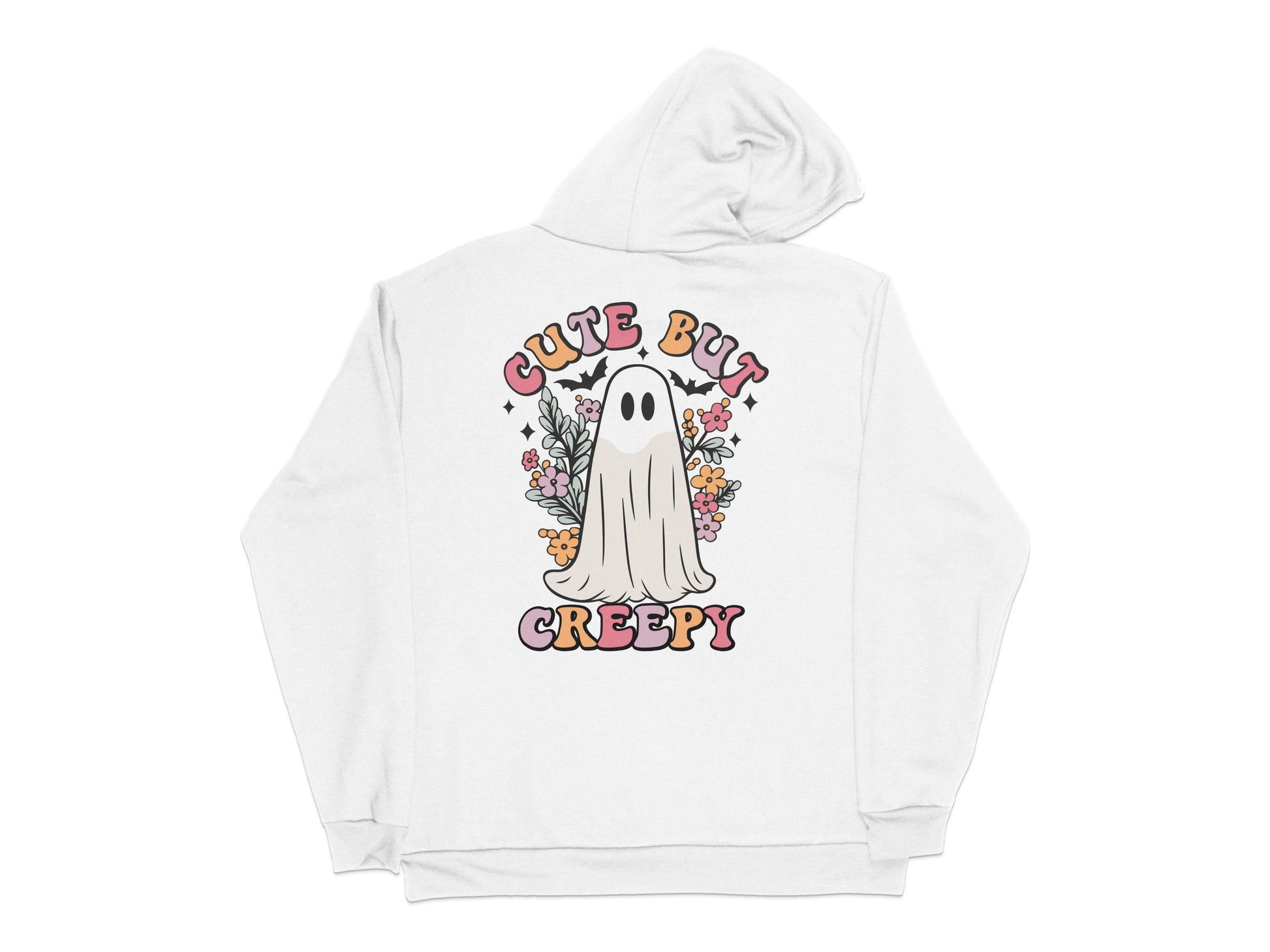 Cute but Creepy Ghost Hoodie, Floral Design, Spooky Cartoon Sweatshirt, Halloween Apparel for All Ages