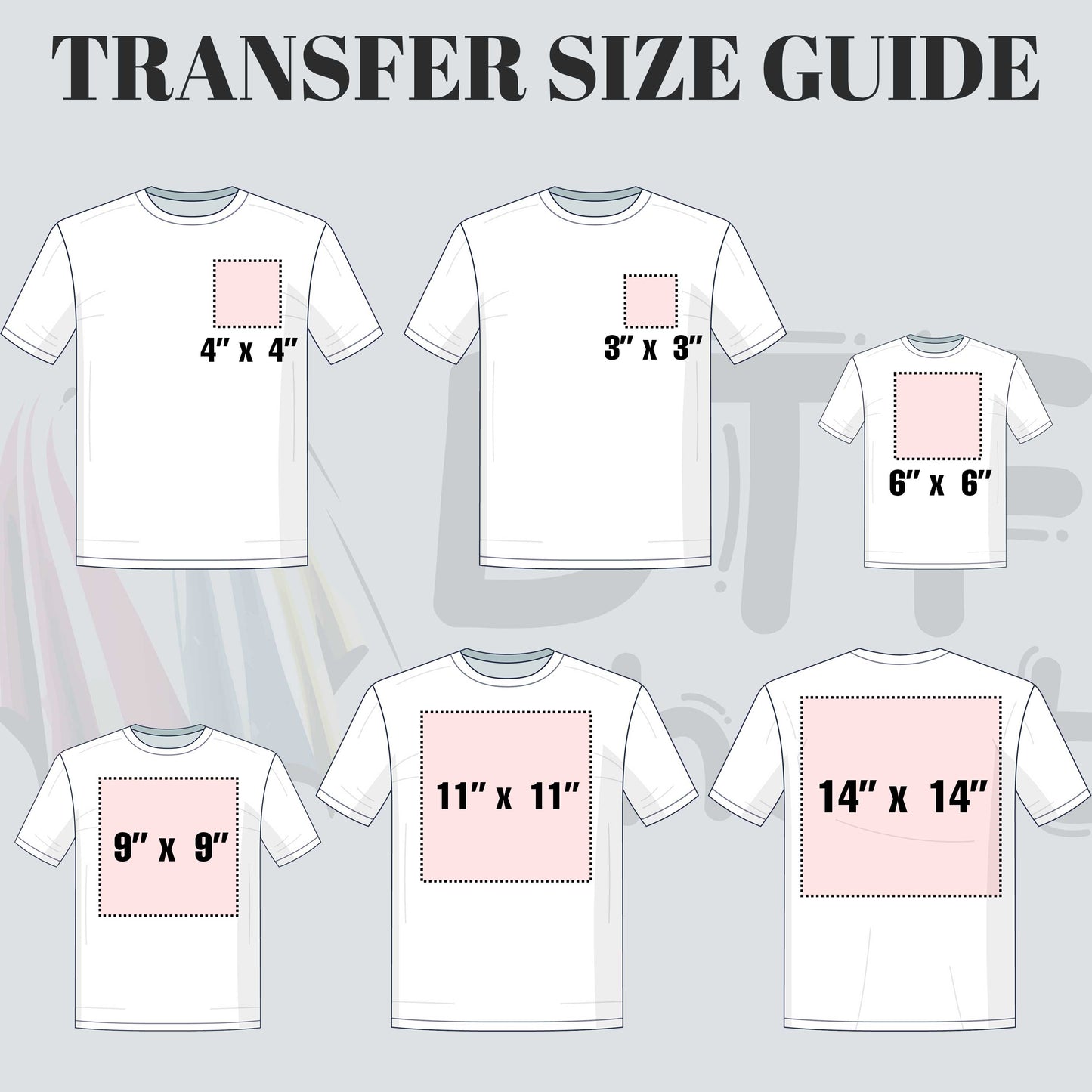 a t - shirt with measurements for a transfer size guide