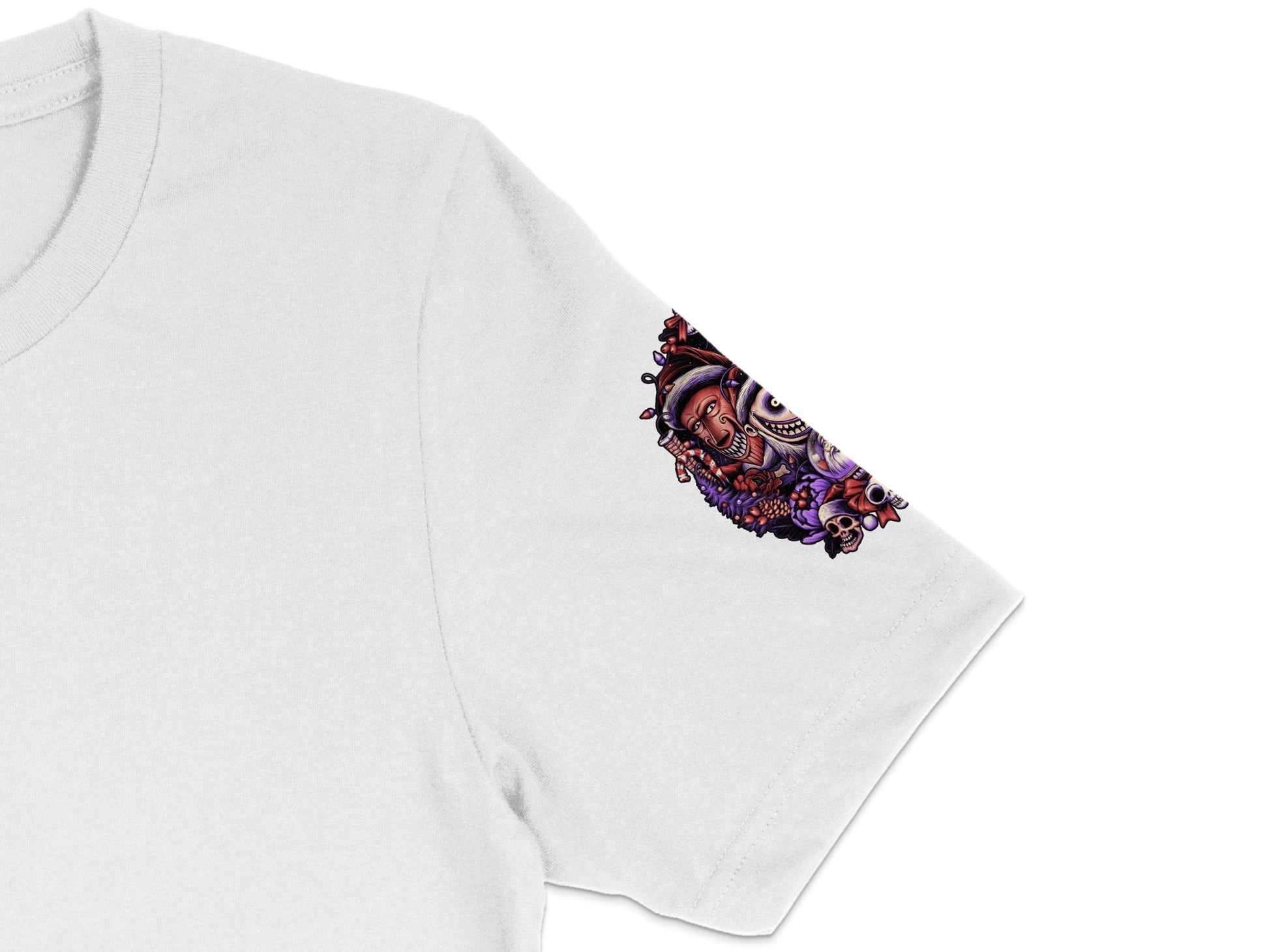 White T-Shirt with Colorful Paisley Pattern Sleeve Detail, Unisex Cotton Tee