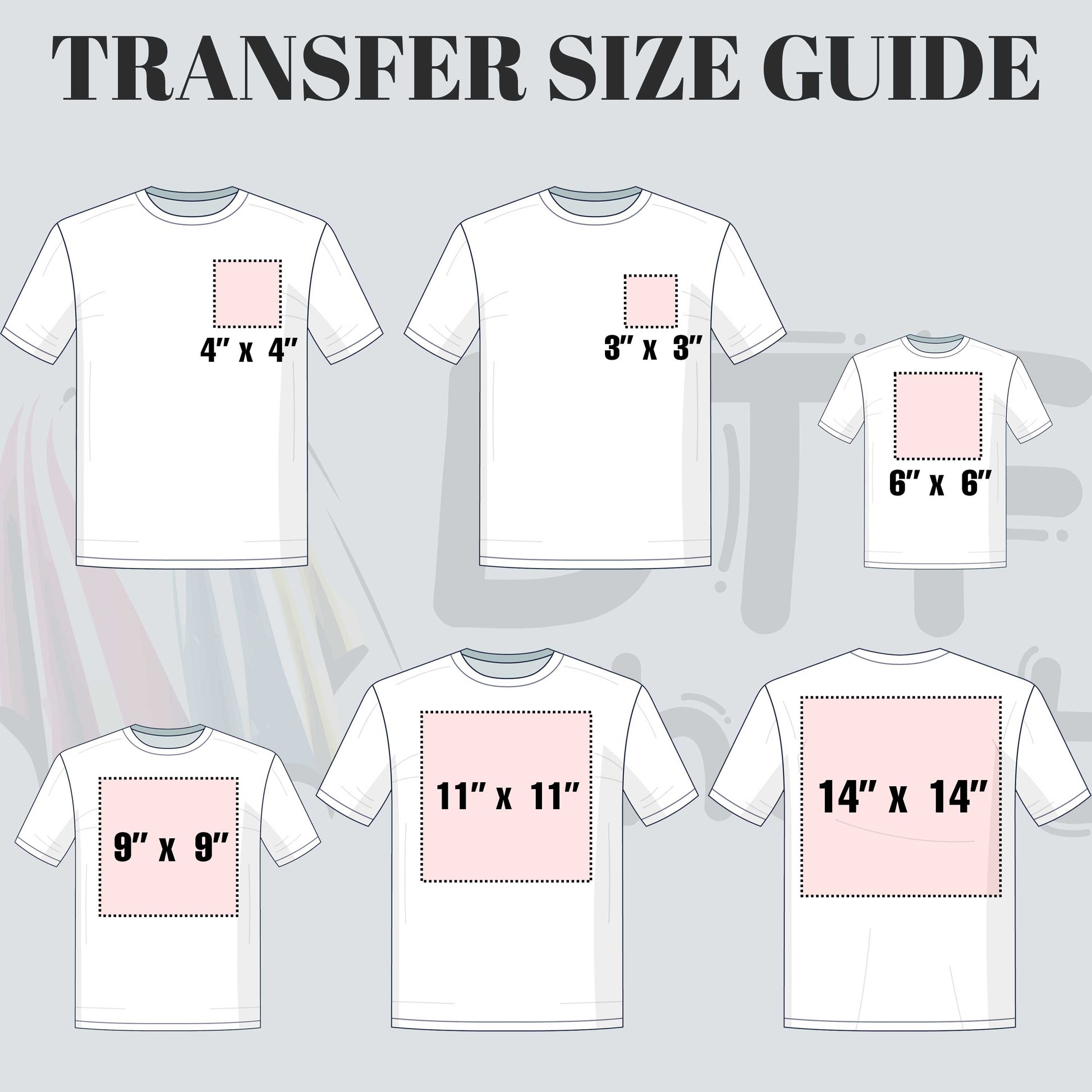 a t - shirt with measurements for a transfer size guide