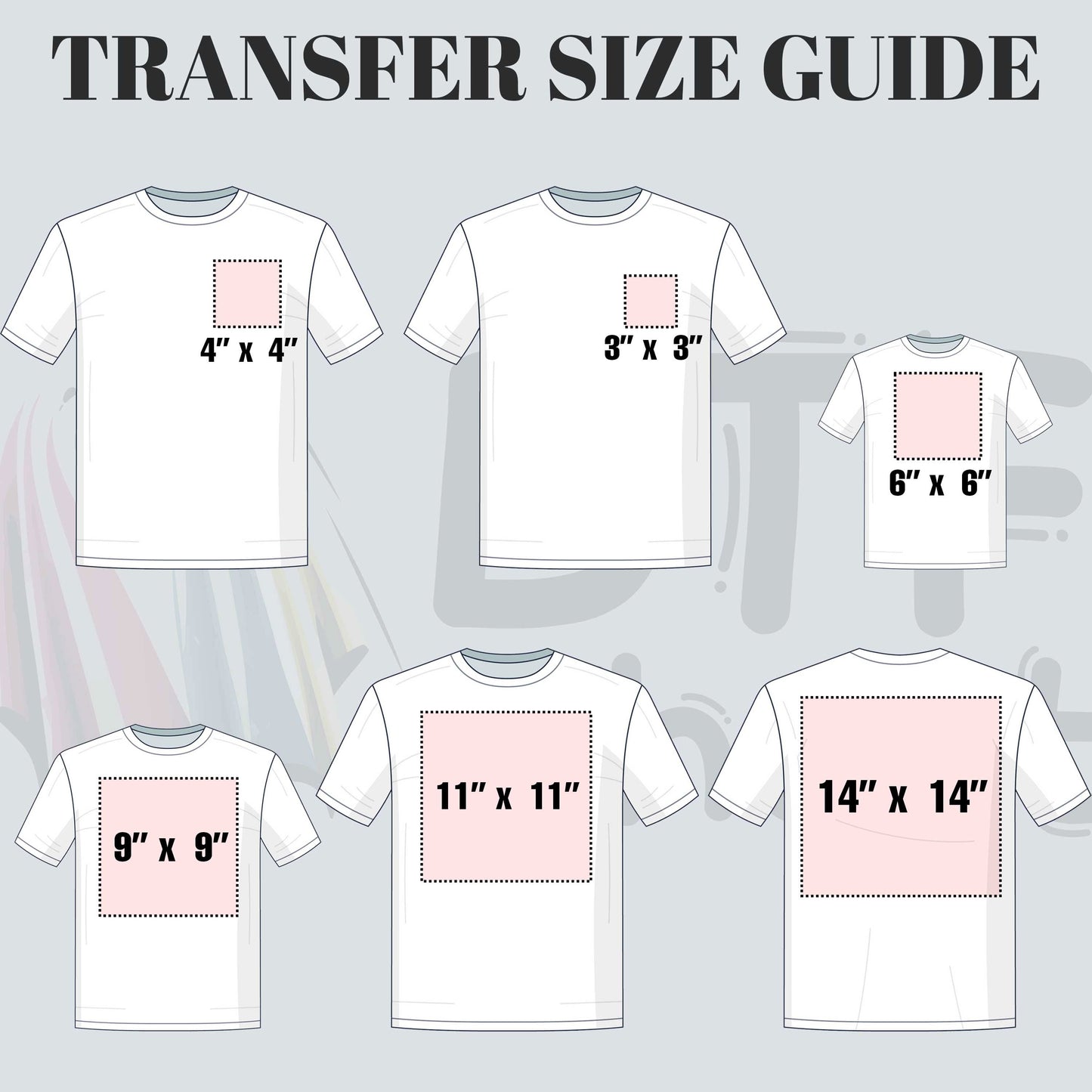 a t - shirt with measurements for a transfer size guide