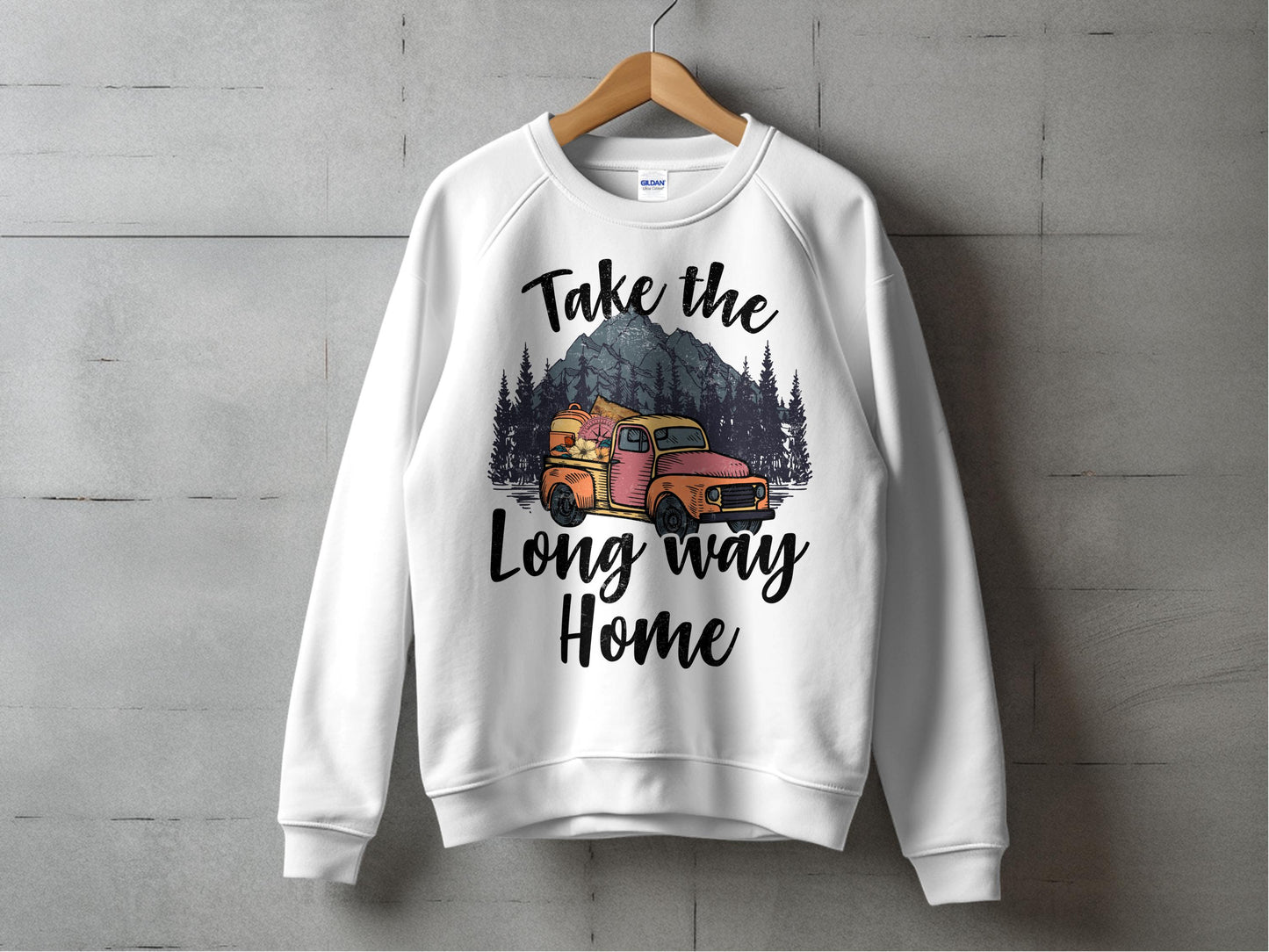 Vintage Truck Graphic Sweatshirt, Take the Long Way Home, Cozy Winter Apparel
