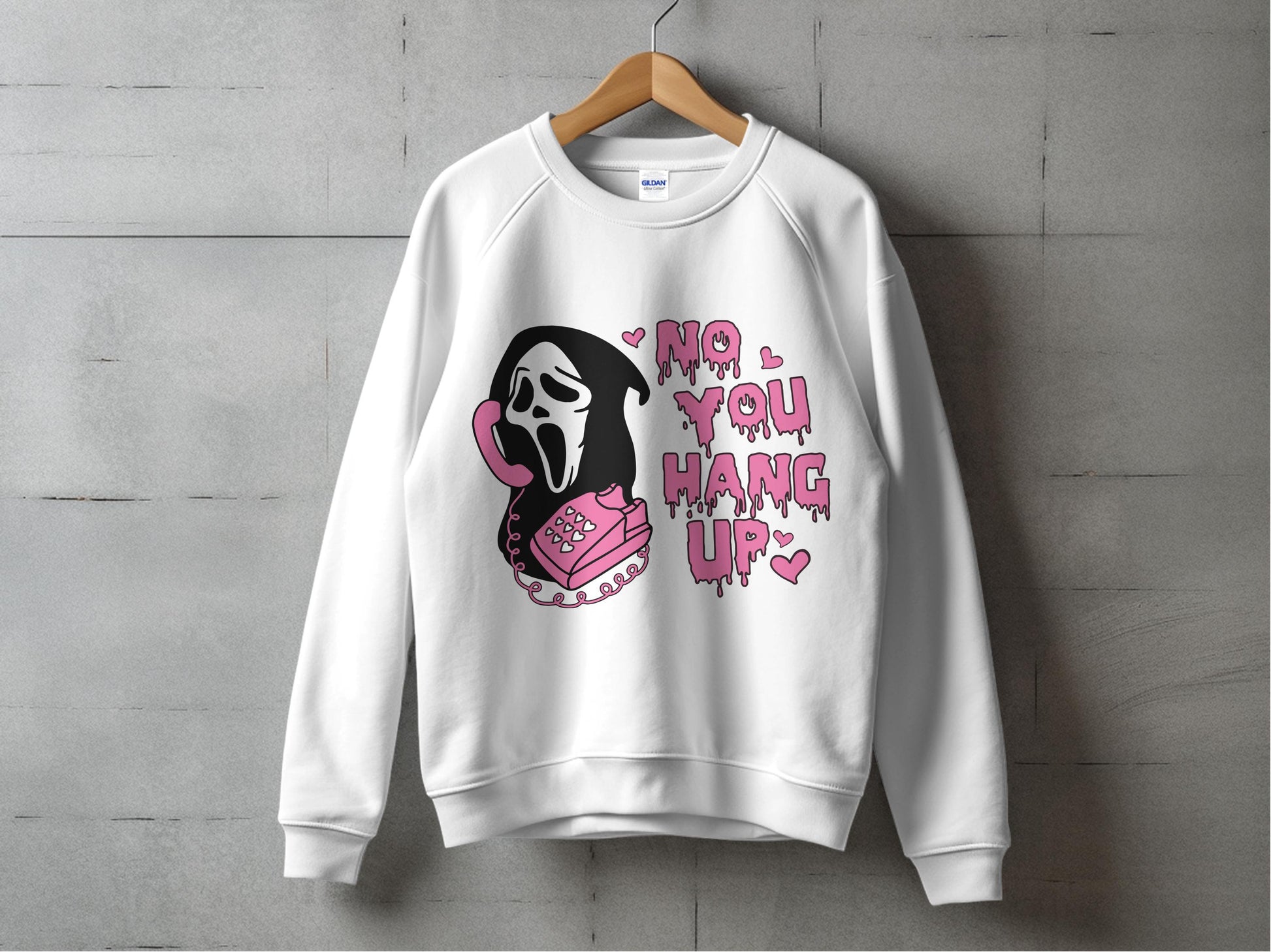 Funny Ghost Phone Call Sweater, Cute Cartoon Graphic Sweatshirt, Quirky Ghost Design Unisex Pullover.