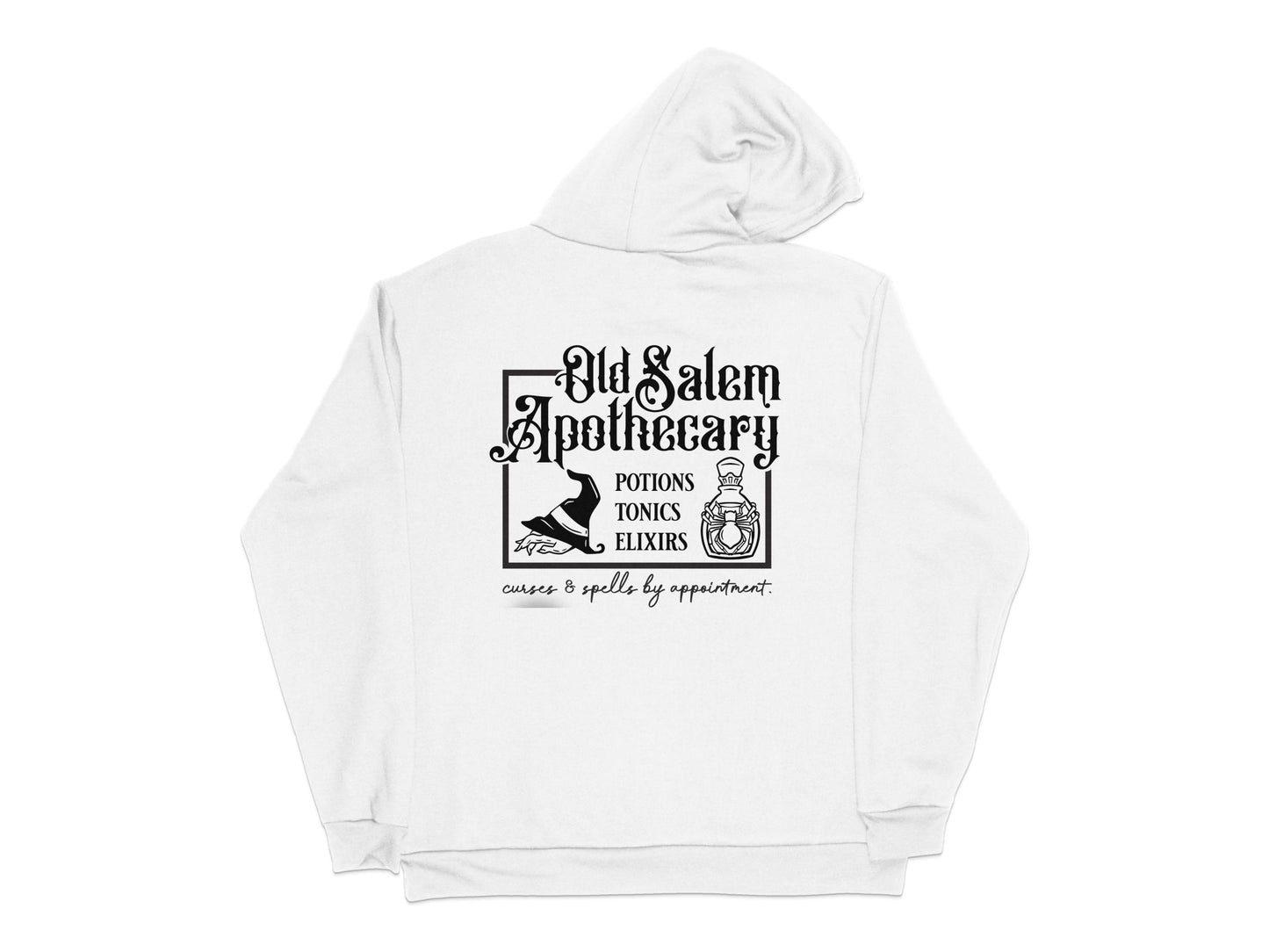 White Hoodie Old Salem Apothecary Potions Tonics Elixirs Graphic Sweatshirt Vintage Style