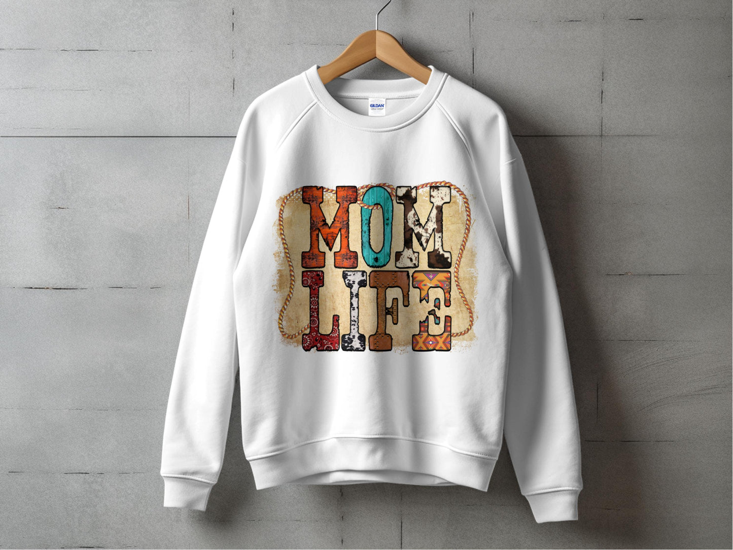 Mom Life Sweatshirt, Colorful Boho Print, Women's Casual Crewneck Pullover, Cozy Fall Winter Fashion, Gift for Mothers