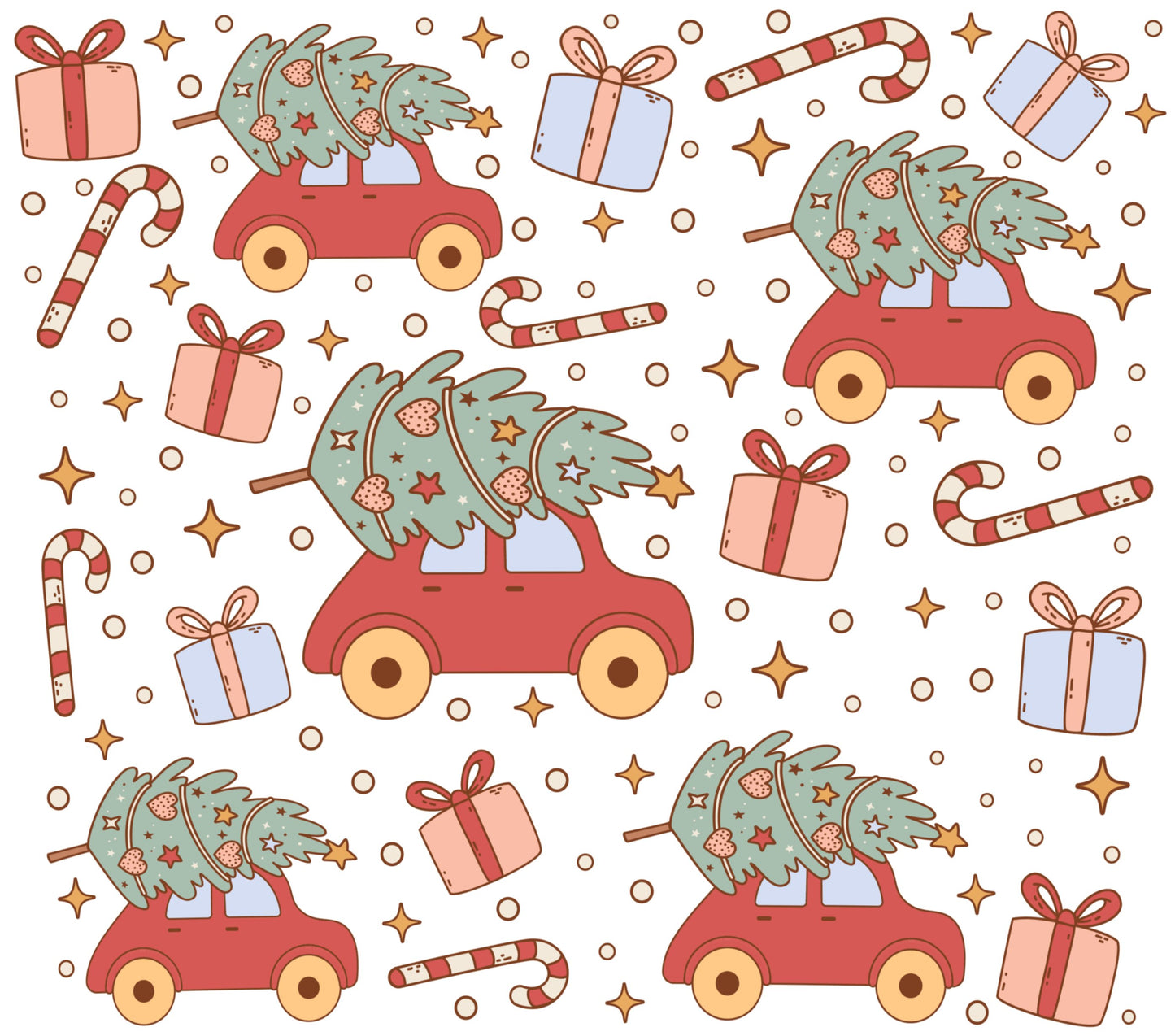 Christmas Tree on Red Car Pattern, Festive Holiday Gift Wrap, Seasonal Wrapping Paper Roll