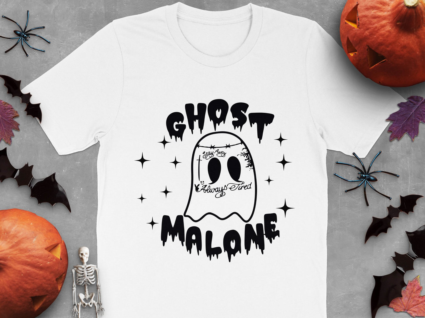 Ghost Malone Halloween T-Shirt, Funny Spooky Graphic Tee, Men’s Women’s Unisex Fall Apparel
