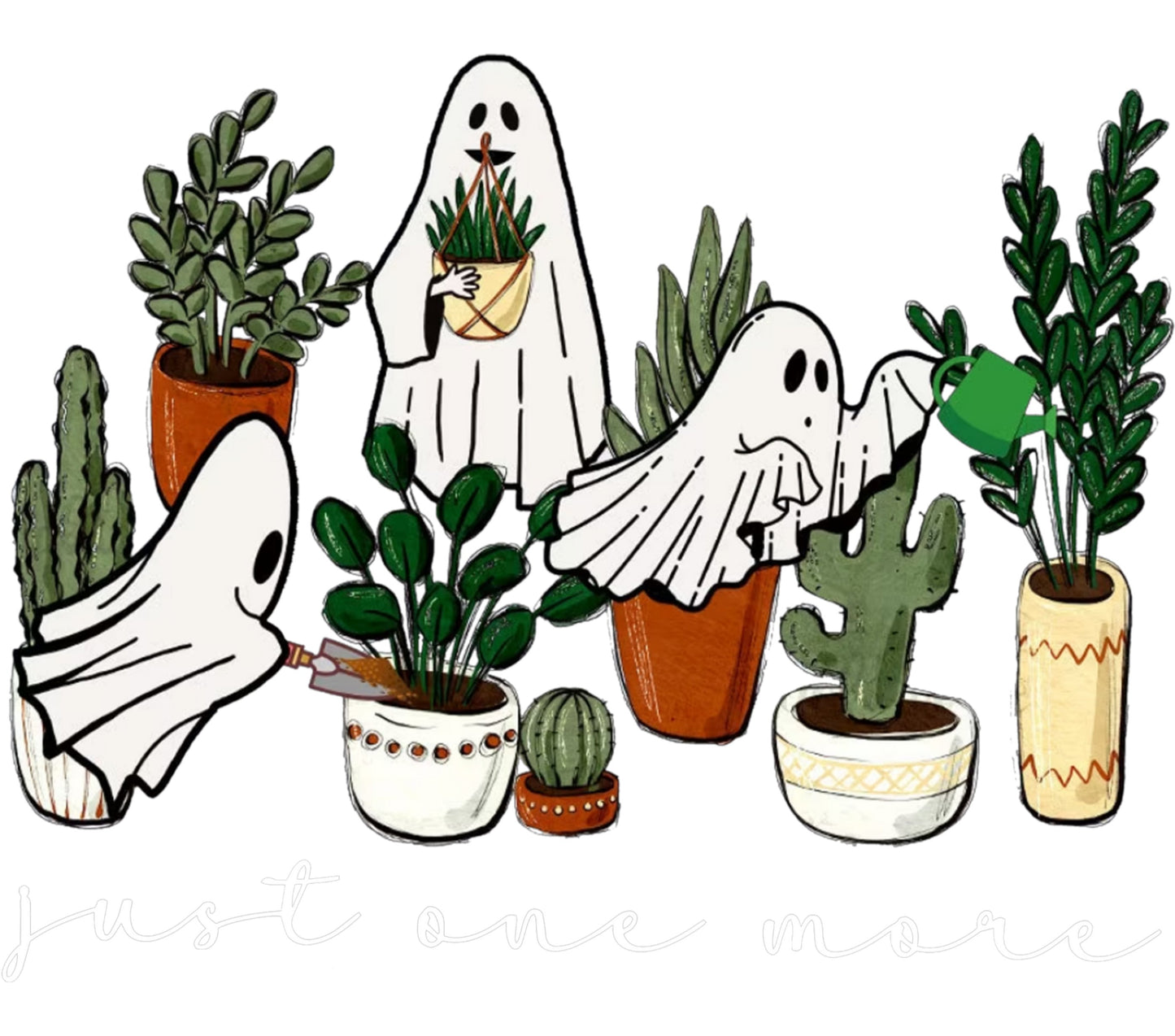 Halloween Ghosts and Cactus Plant Pots Illustration, Cute Spooky Home Decor Art Print