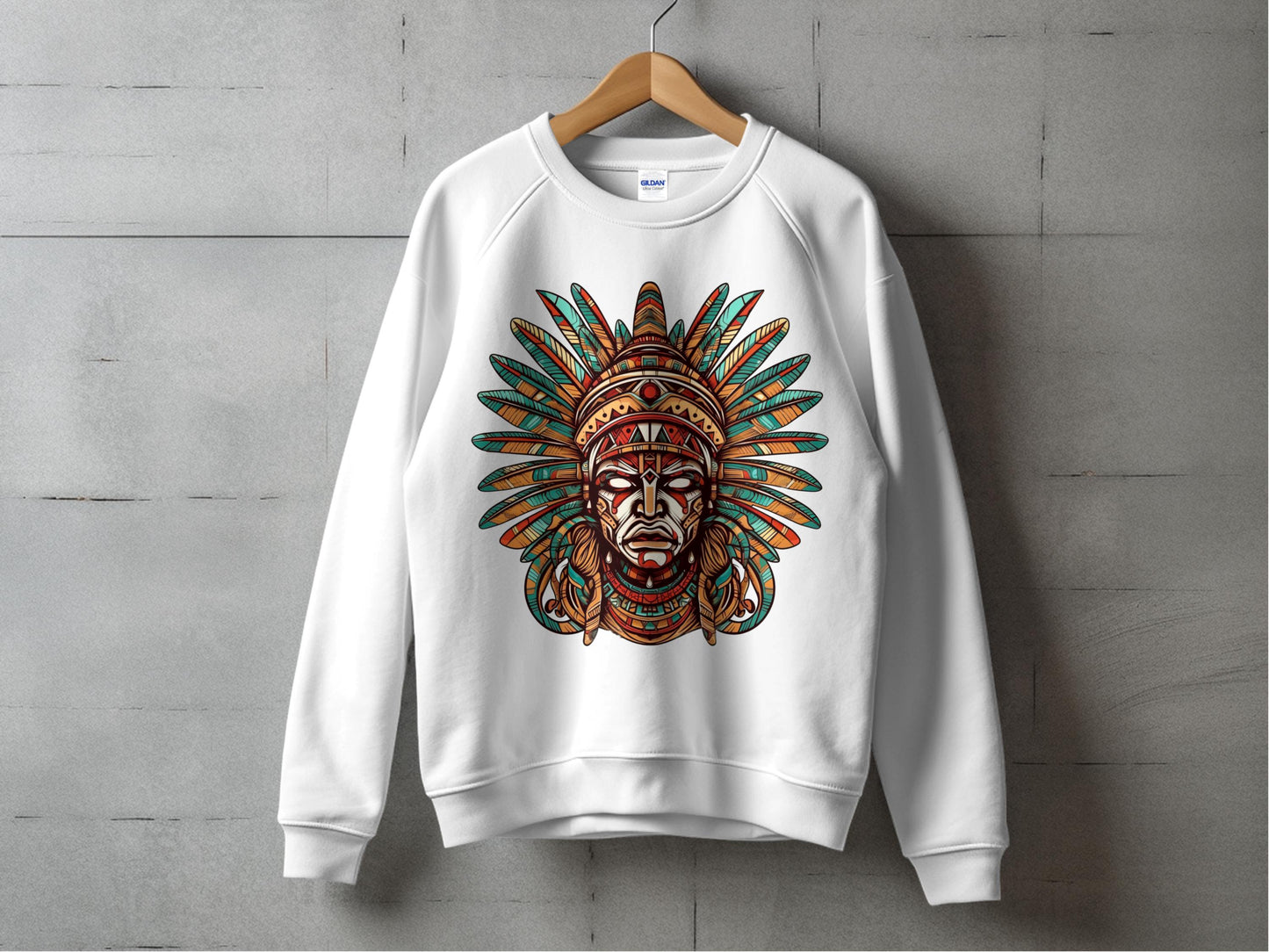 Native American Chief Graphic Sweatshirt, Unisex Tribal Print Pullover, Cultural Art Sweater, Unique Ethnic Apparel