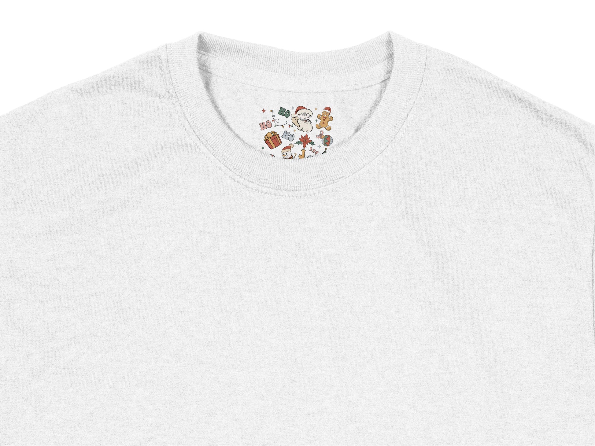 White T-Shirt with Embroidered Christmas Icons, Unisex Holiday Casual Wear, Festive Apparel Gift