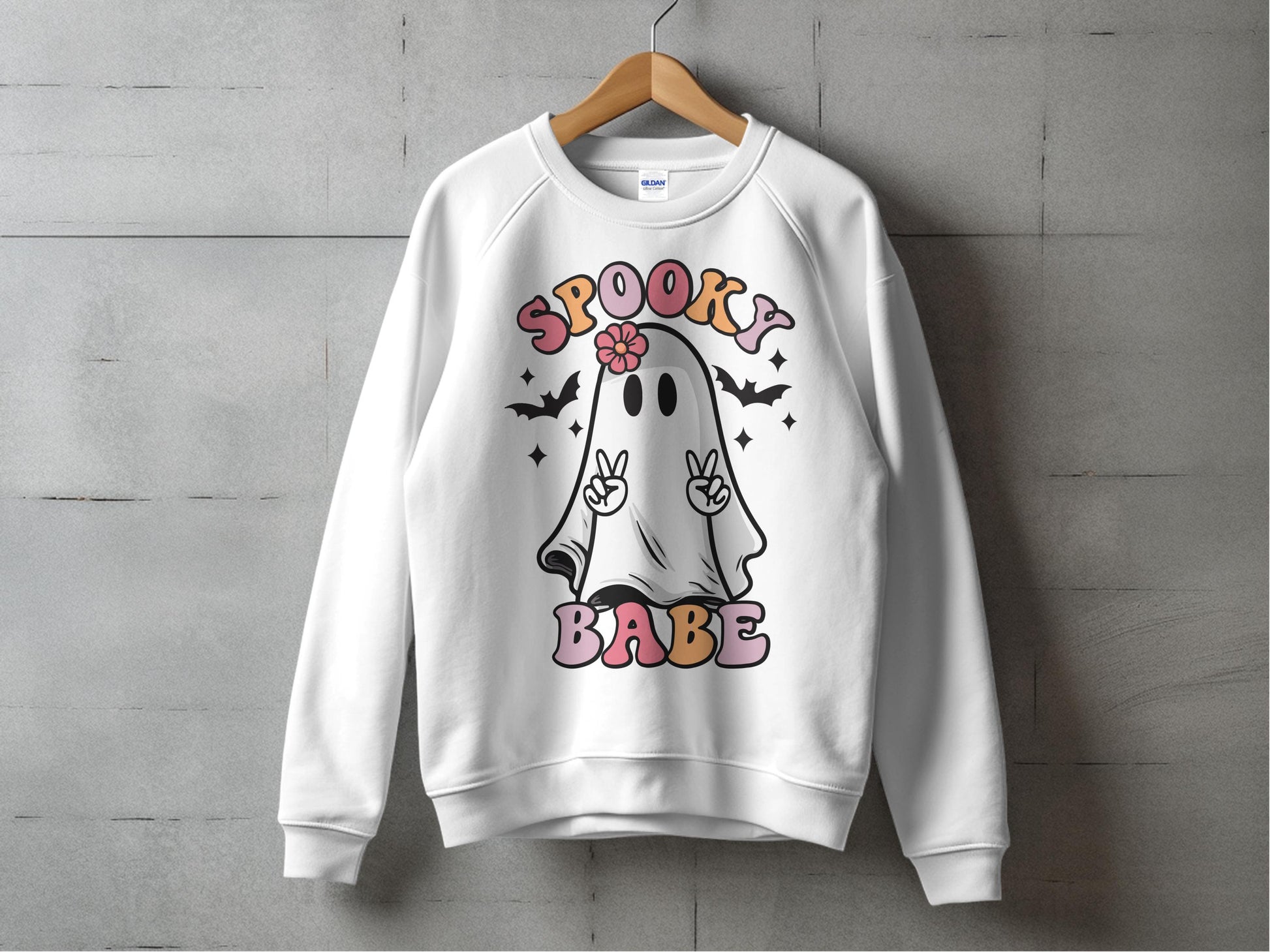 Cute Spooky Babe Ghost Sweatshirt, Halloween Casual Pullover, Women's Autumn Fashion Top, Trendy Fall Apparel