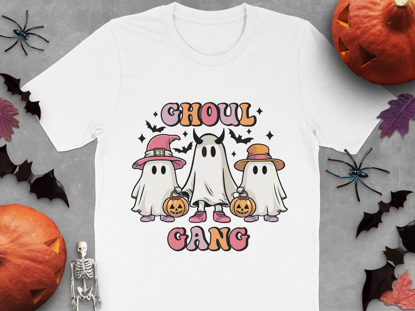 Ghoul Gang Halloween T-Shirt, Cute Ghost Graphic Tee, Spooky Fall Season Apparel, Pumpkin Design
