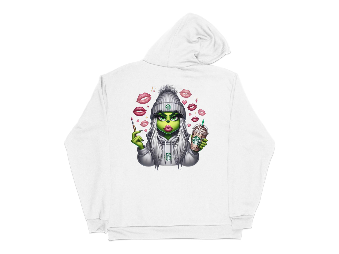 Pop Art Witch Green Lips Hoodie, Graphic Print Pullover, Trendy Streetwear Top, Unique Fall Fashion Hooded Sweatshirt