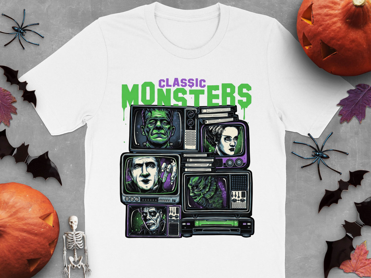 Classic Monsters Graphic T-Shirt Vintage Horror Film Icons Retro Style Apparel Halloween Tee Unisex Adult Clothing