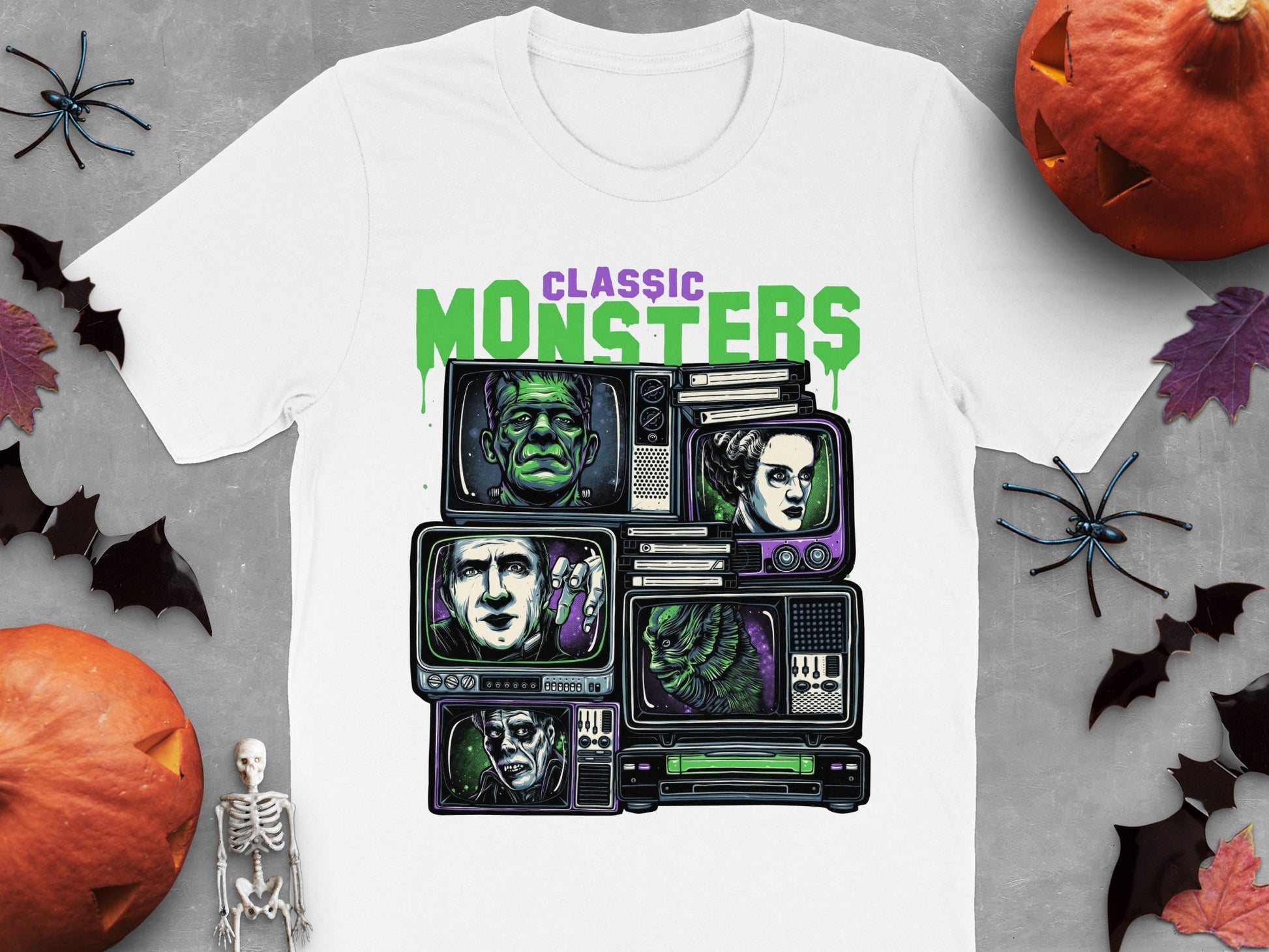 Classic Monsters Graphic T-Shirt Vintage Horror Film Icons Retro Style Apparel Halloween Tee Unisex Adult Clothing