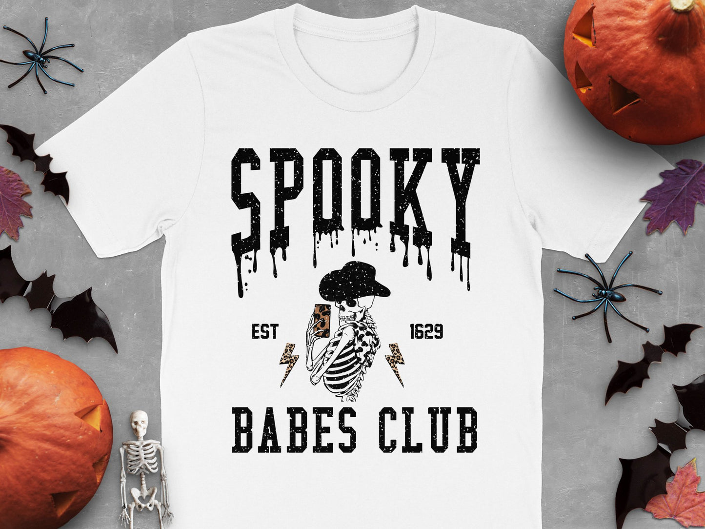 Spooky Babes Club T-Shirt, Halloween Skeleton Graphic Tee, Dripping Text Design, Unisex Casual Wear
