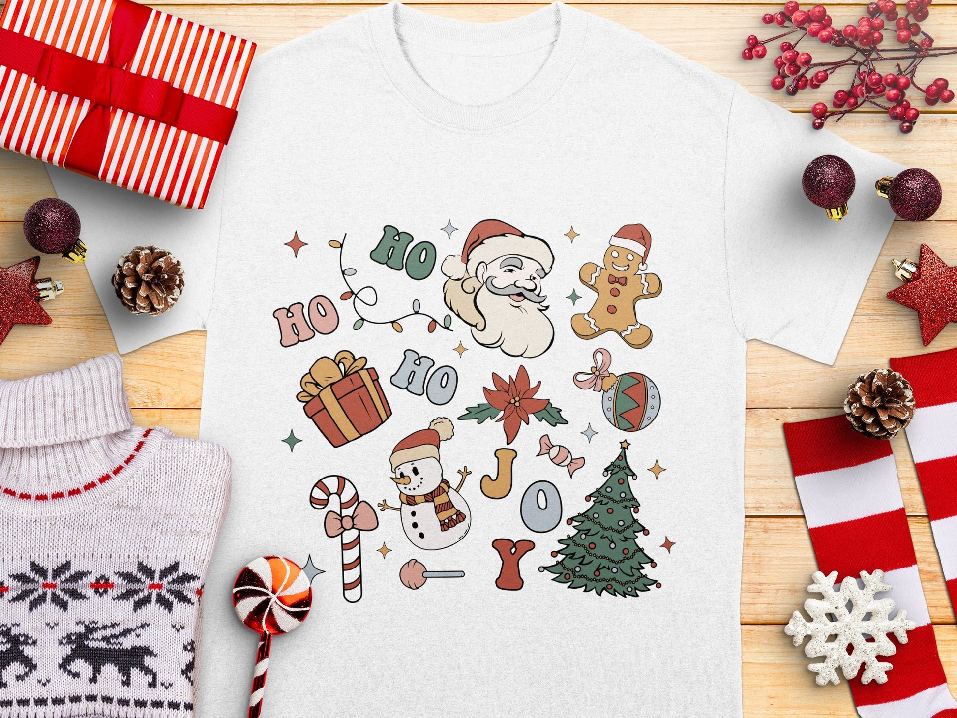 Christmas T-Shirt With Santa, Tree, Gifts Graphic, Festive Holiday Apparel for All Ages