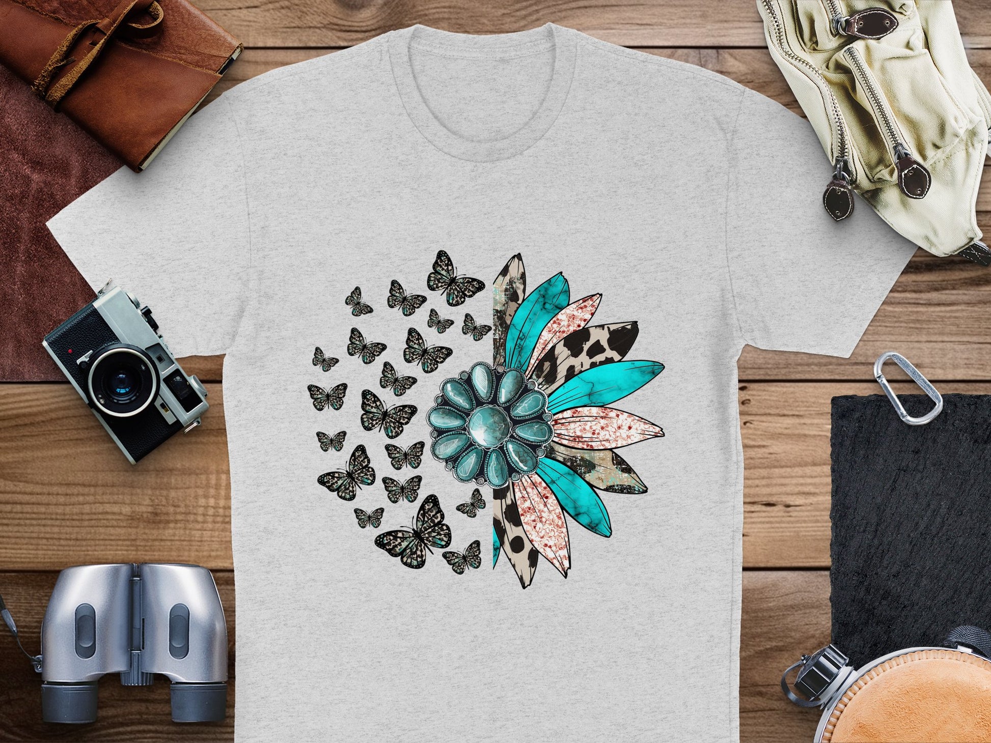 Boho Chic Floral and Butterfly Print T-Shirt, Trendy Graphic Tee, Casual Women's Fashion Top
