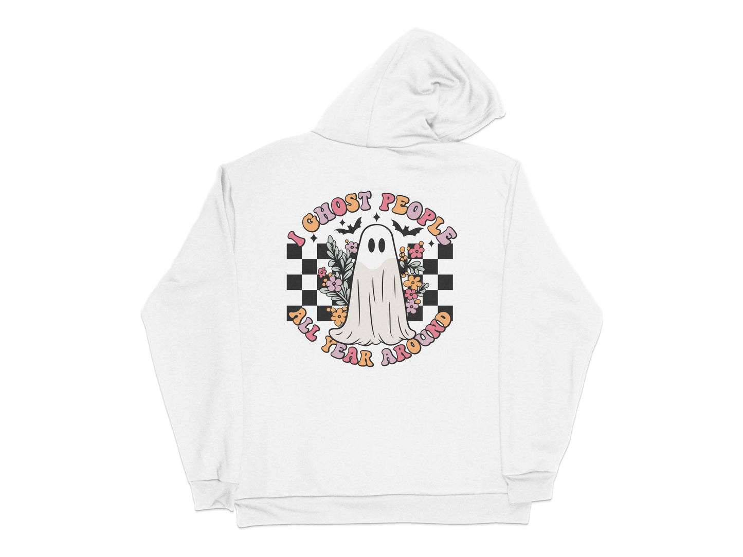 Ghost People All Year Around Hoodie, Checkerboard Black and White, Unisex Fashion Sweatshirt