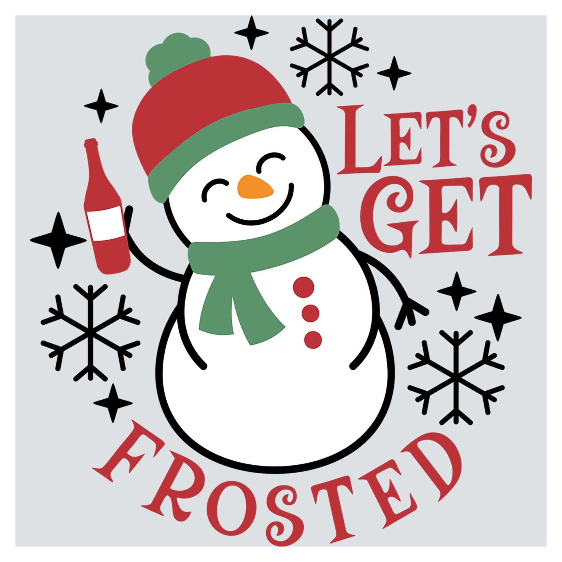 a snowman is holding a bottle of wine