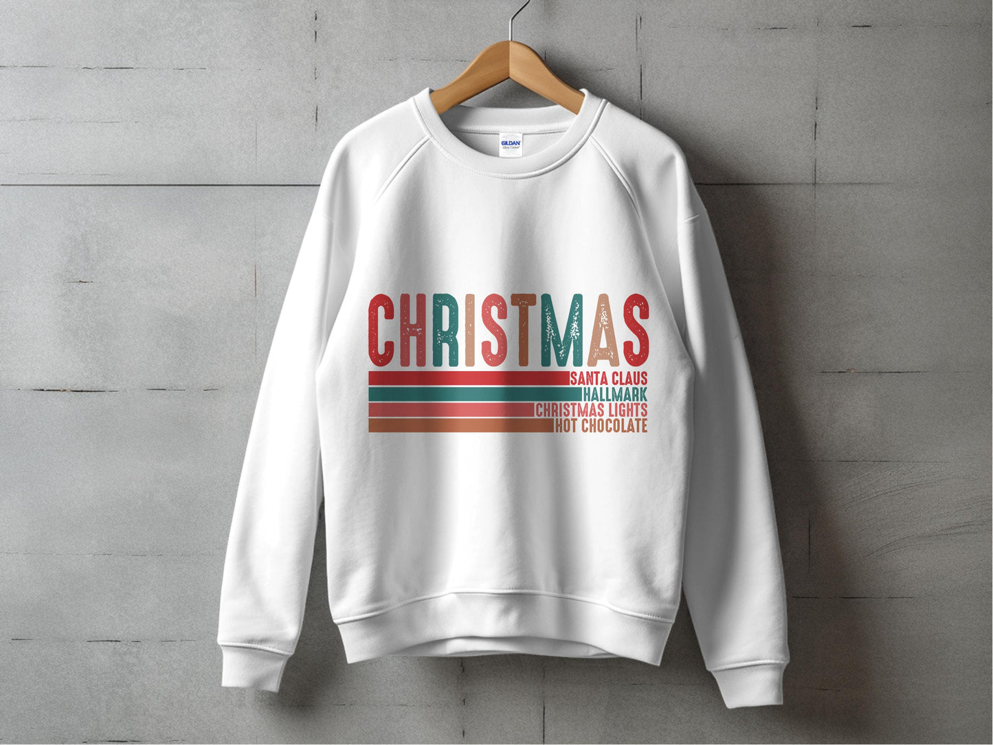Festive Christmas Sweatshirt, Santa Claus Holiday Design, Hot Chocolate Winter Apparel, Cozy Pullover