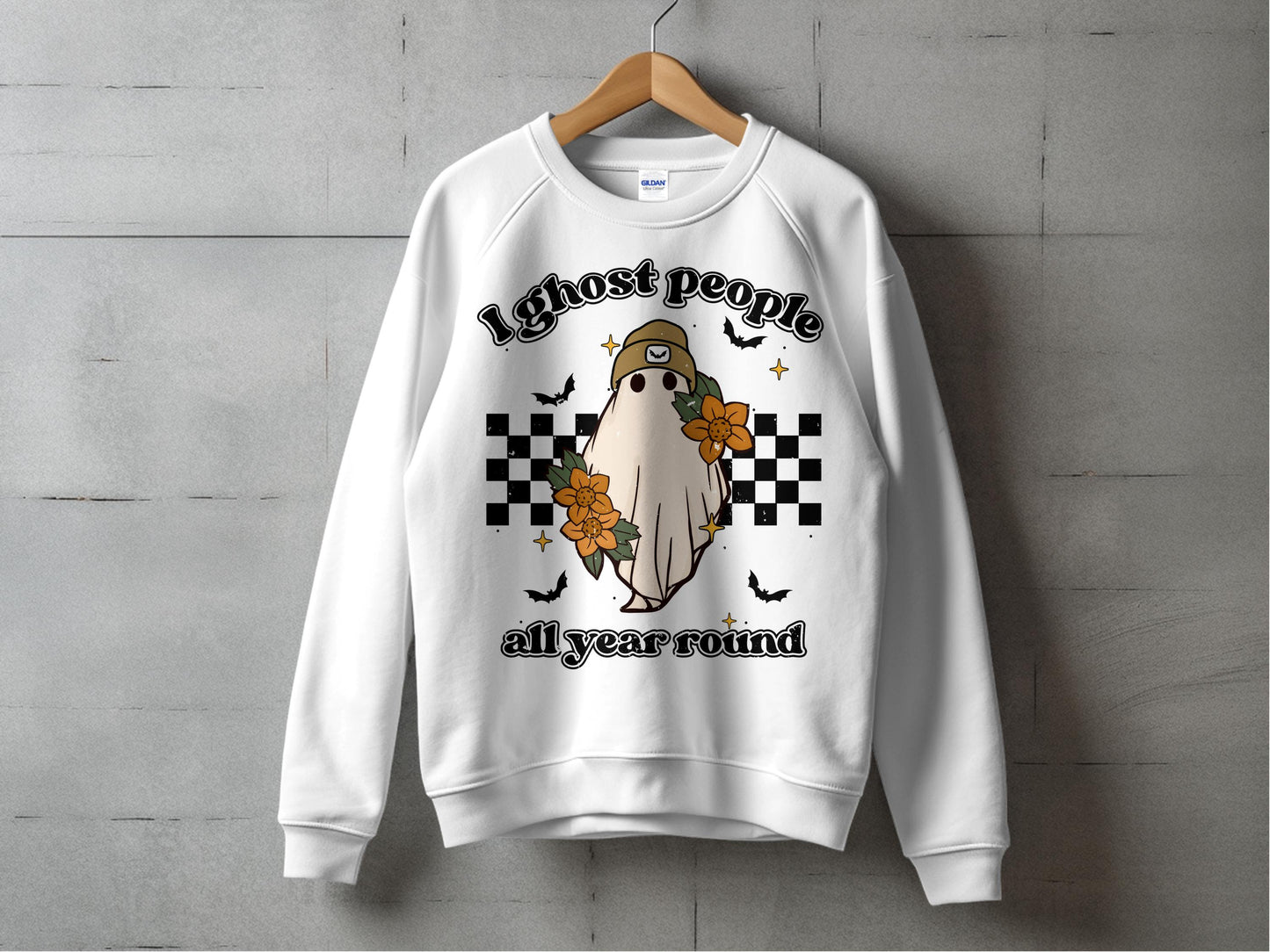 Ghost People All Year Round Sweatshirt, Halloween Graphic Crewneck, Unisex Casual Pullover, Autumn Apparel