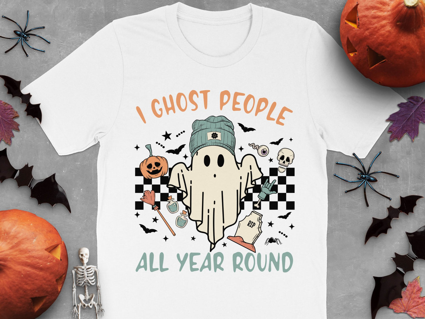 Halloween Ghost T-Shirt, Funny 'I Ghost People All Year Round' Tee, Unisex Adult Casual Shirt for Autumn and Spooky Season