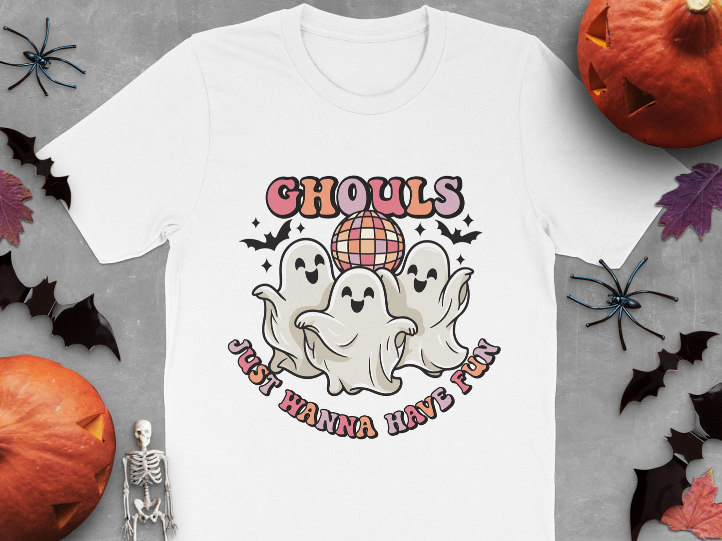 Halloween Ghost T-Shirt, Cute Ghouls Just Wanna Have Fun Tee, Spooky Party Costume, Disco Ball Graphic Shirt