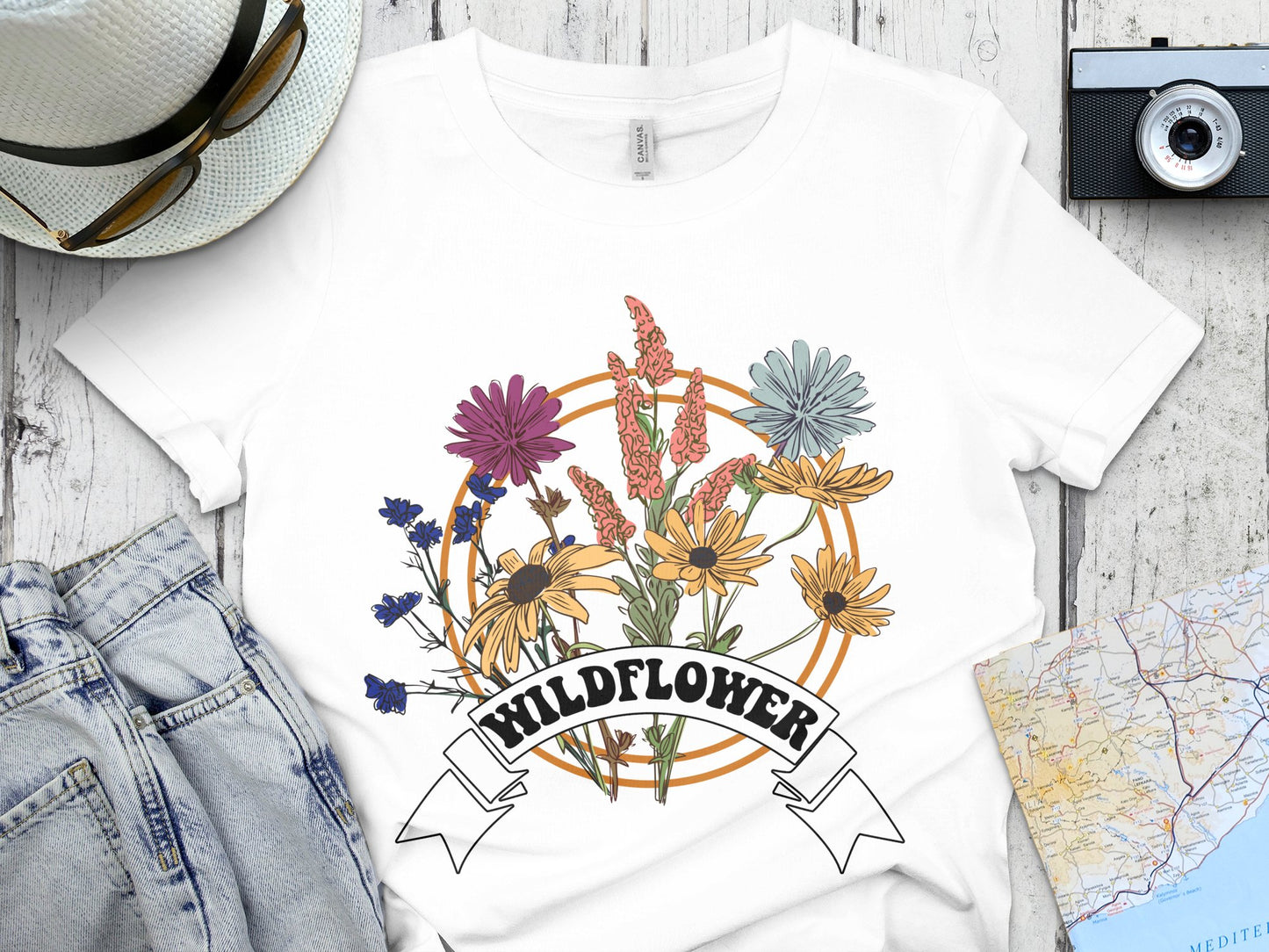Women's Floral T-Shirt, Colorful Wildflower Bouquet Design, Casual Summer Top, Trendy Flower Graphic Tee
