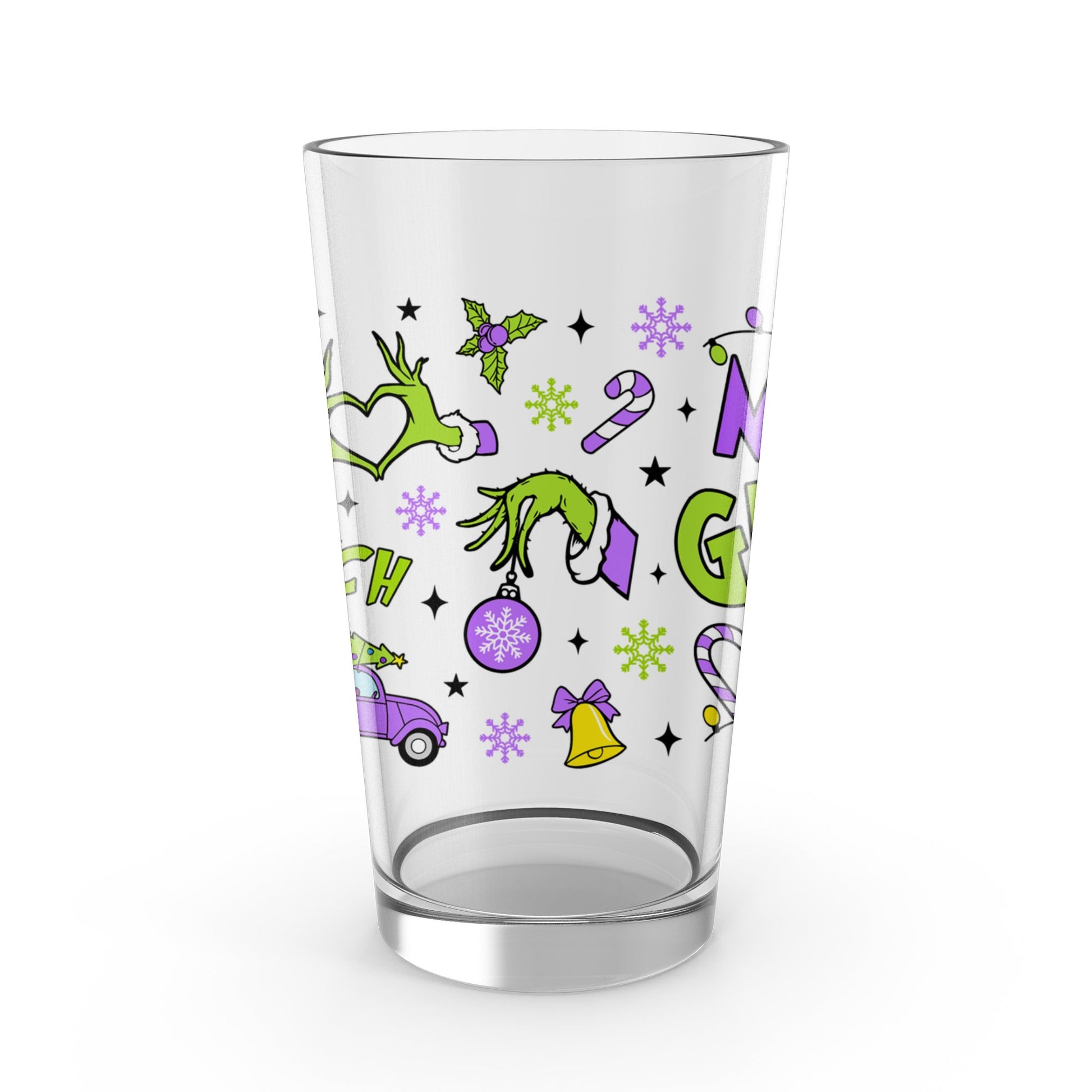Colorful Witchy Themed Glass Tumbler, Halloween Drinkware, Witches' Hats and Cauldrons, Party Glassware, Unique Gift Idea