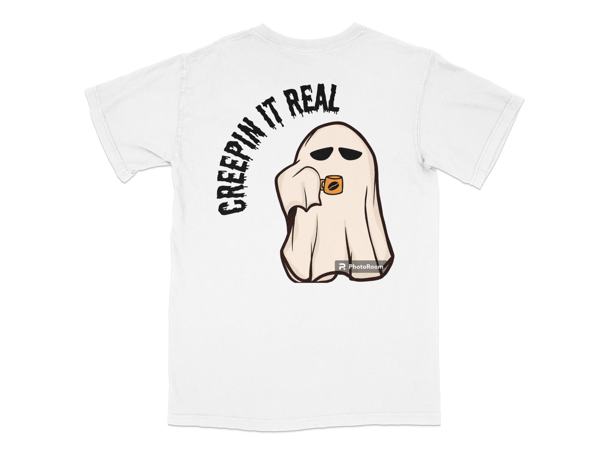 Creepin' It Real Ghost Graphic T-Shirt, Funny Halloween Spooky Tee, Unisex White Cotton Shirt
