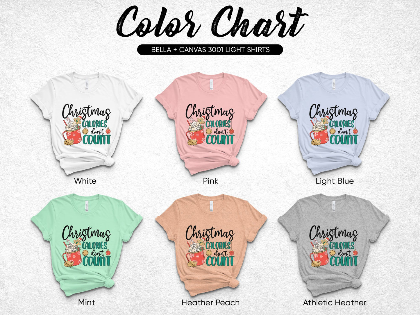 Color Chart Bella Canvas 3001 Light Shirts White Pink Blue Mint Peach Heather Graphic Tees