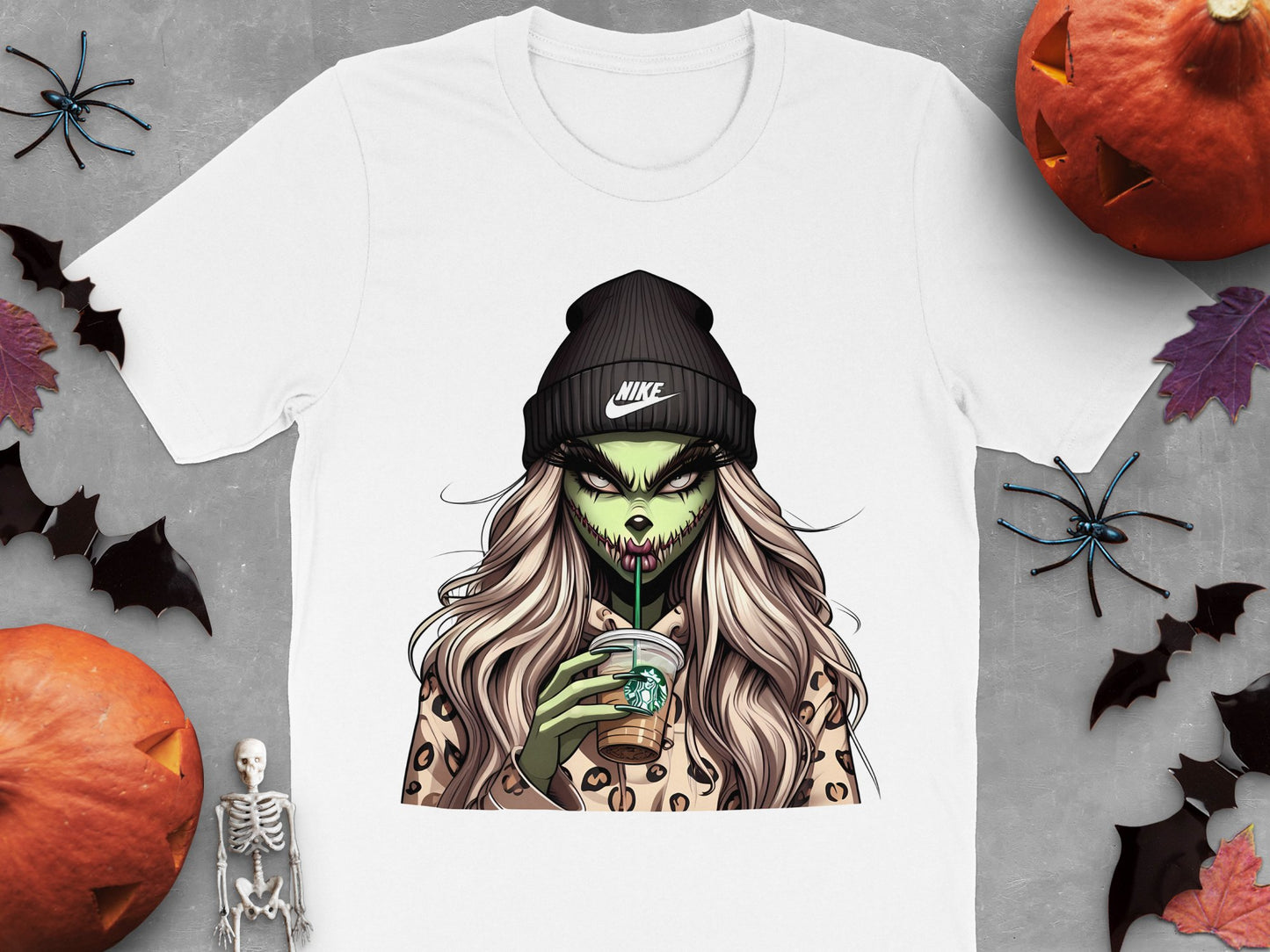 Halloween Witch Graphic T-Shirt, Spooky Zombie with Coffee, Funny Fall Tee, Unisex Horror Shirt Design