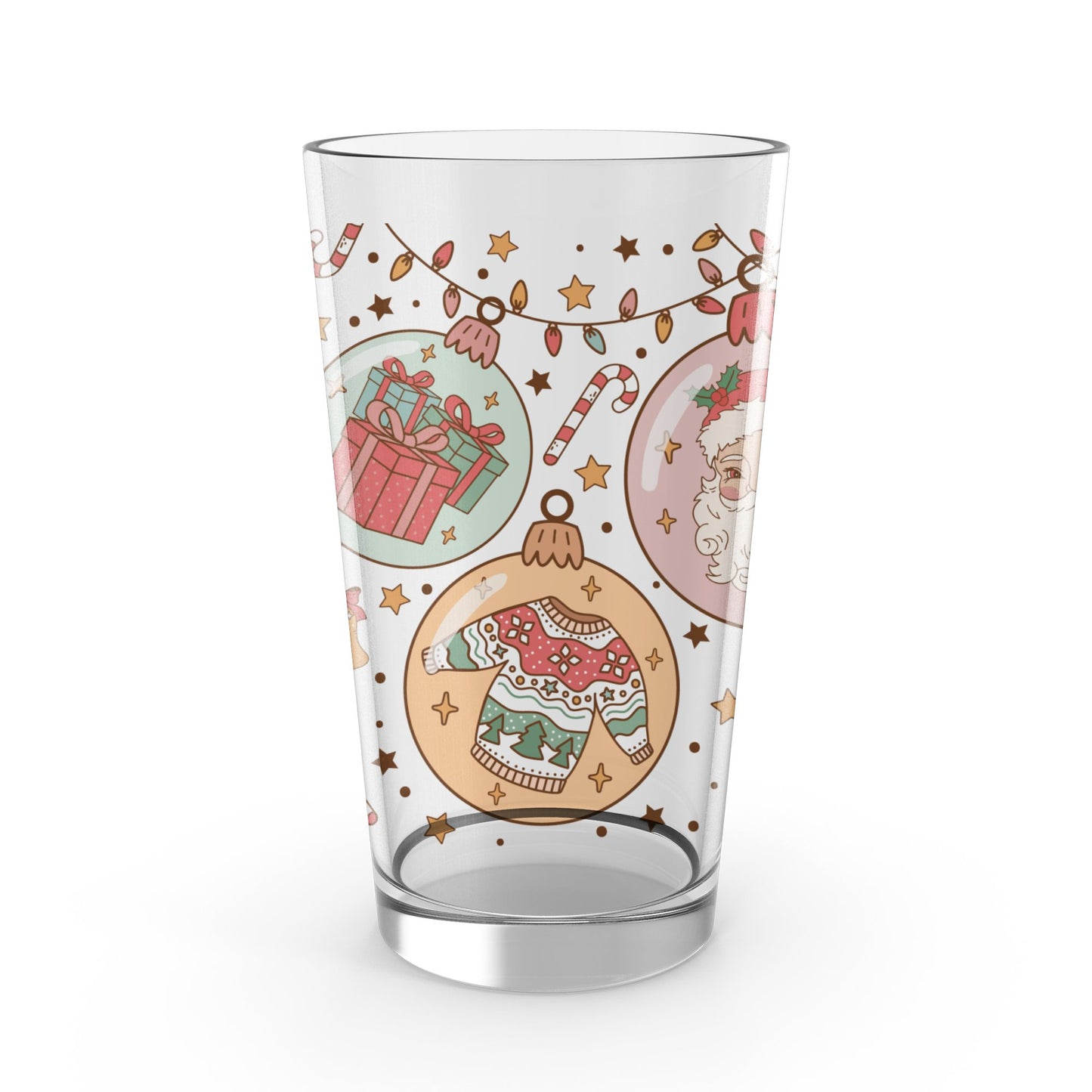 Festive Holiday Glass Tumbler, Christmas Theme Drinkware, Santa and Gifts Design, Seasonal Beverage Cup, Unique Christmas Gift Idea