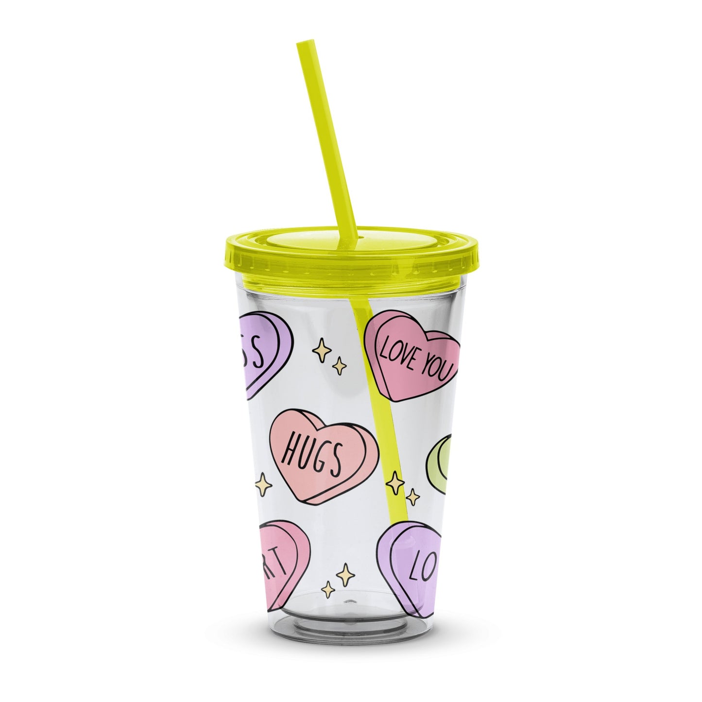 Reusable Insulated Tumbler with Lid and Straw, Love You Hugs Hearts Design, Colorful Romantic Drinkware Gift