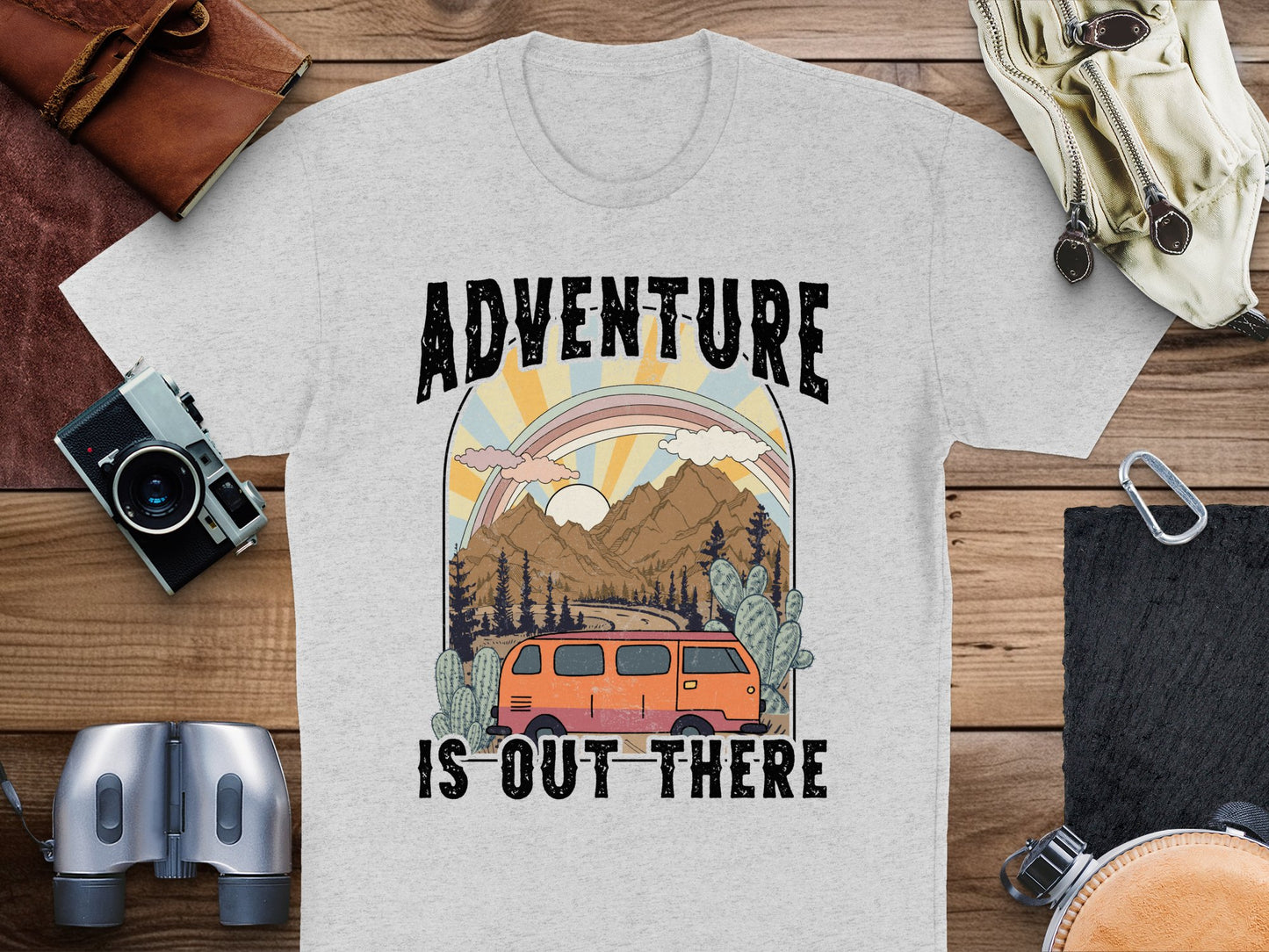 Adventure Outdoor T-Shirt, Vintage Van Graphic, Camping Tee, Sunset Mountain Design, Unisex Fashion Shirt