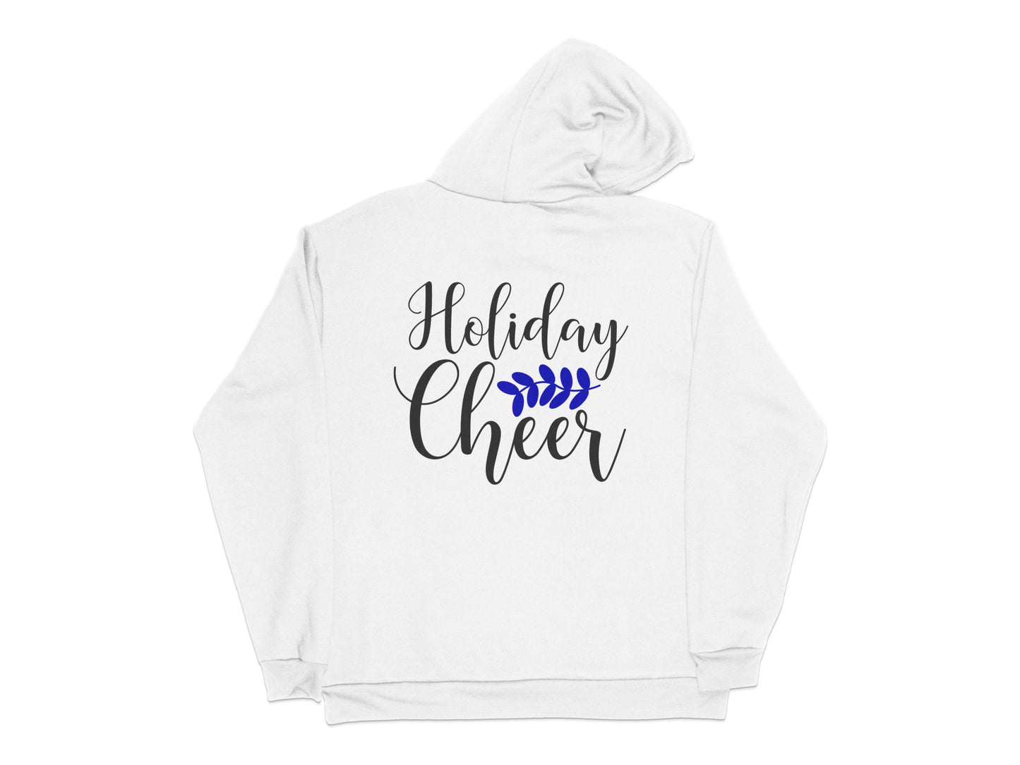 Holiday Cheer White Hoodie with Blue Pine Cones, Festive Winter Apparel, Unisex Christmas Sweatshirt, Cozy Pullover