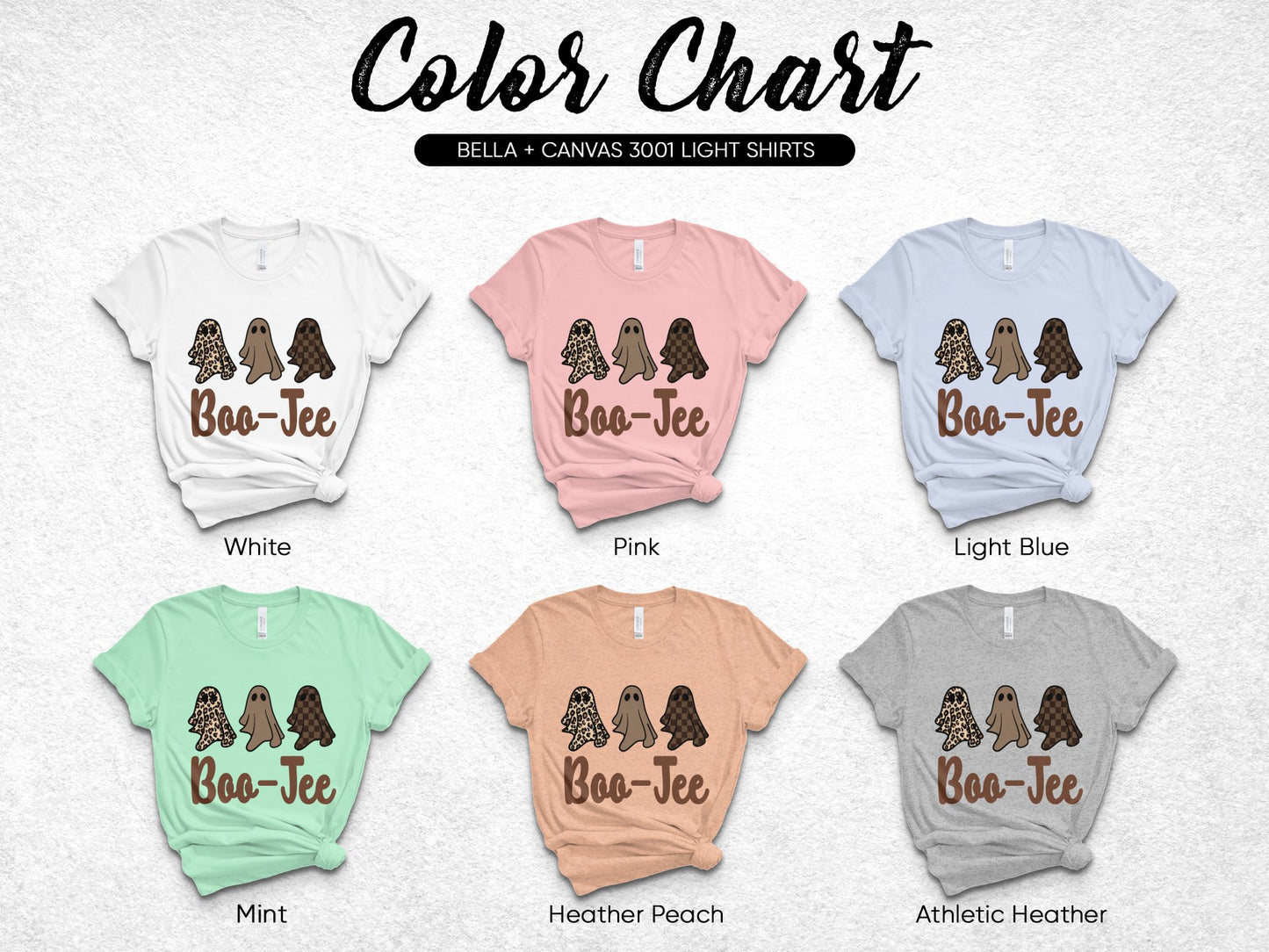 Boo-Tee Halloween Graphic T-Shirts, Various Colors, Bella Canvas 3001, Cute Ghost Design