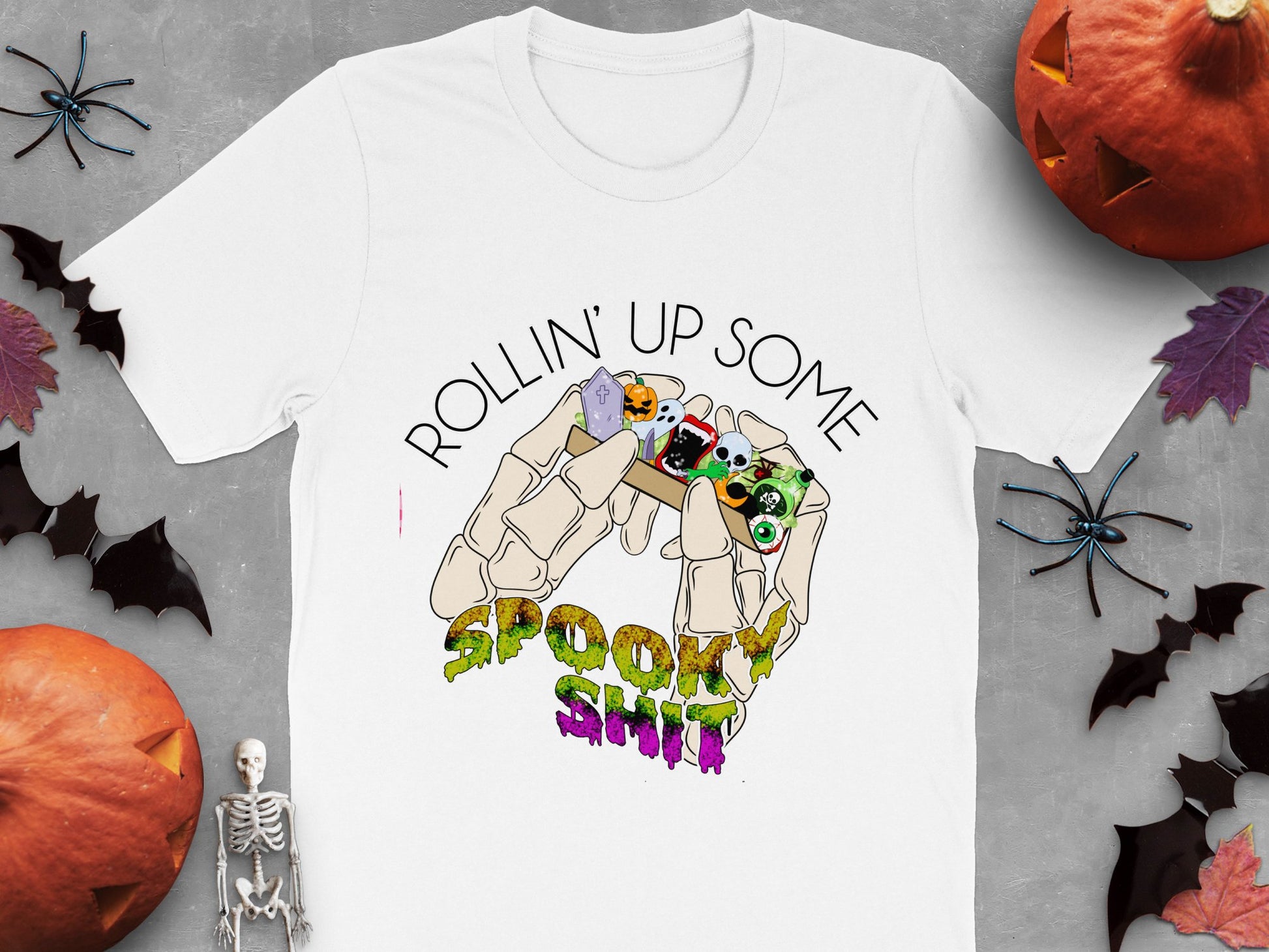 Halloween T-Shirt Rollin' Up Some Spooky Stuff, Cute Ghost Graphic Tee, Festive Fall Clothing, Unisex Halloween Shirt Idea