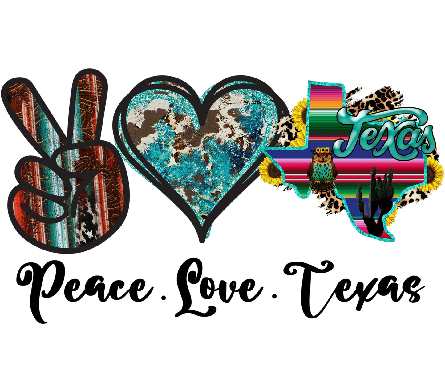 Peace Love Texas Graphic Decal, Sunflower Leopard Print, Boho Wall Art, Texan Pride Sticker, Unique Home Decor