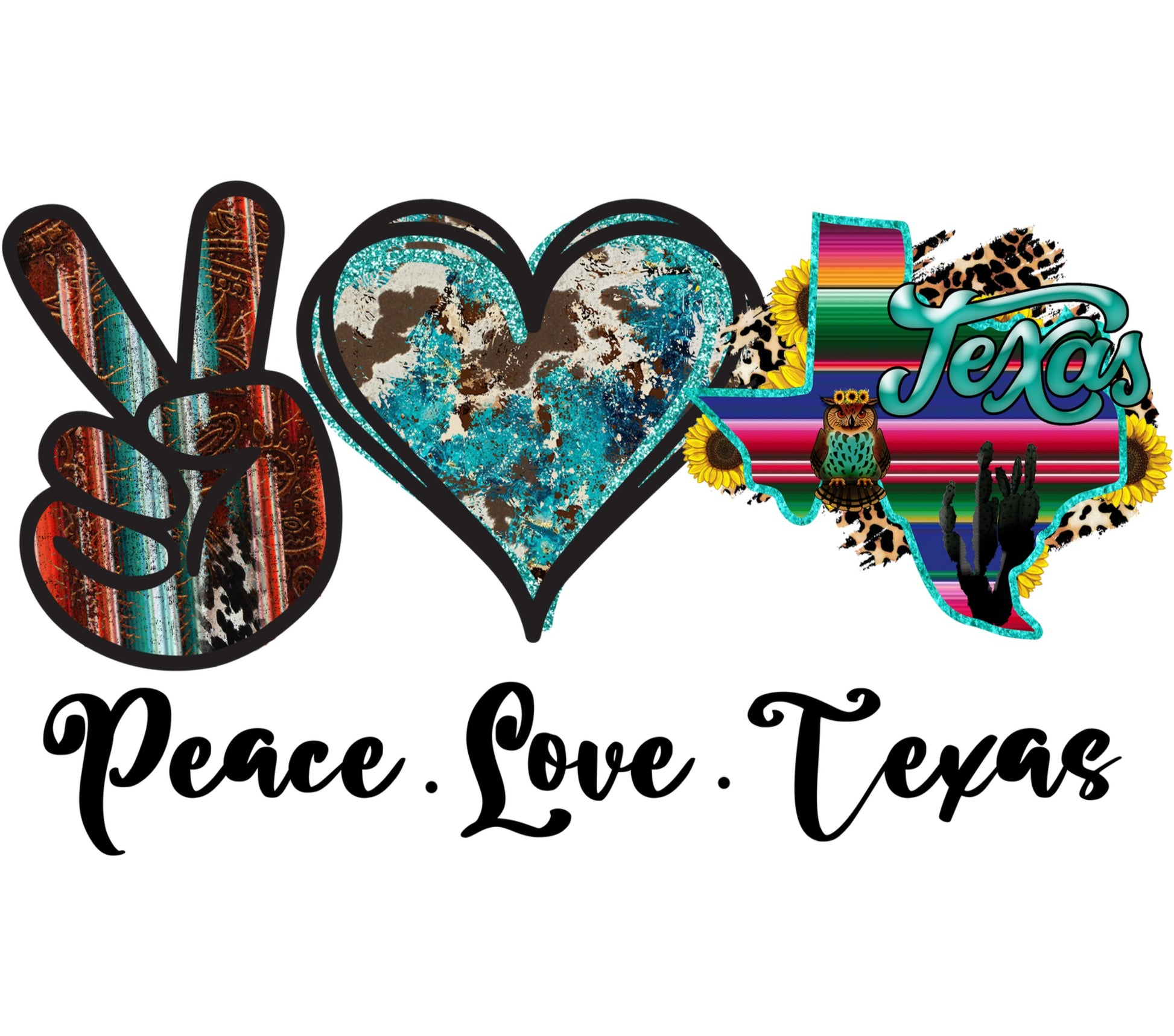 Peace Love Texas Graphic Decal, Sunflower Leopard Print, Boho Wall Art, Texan Pride Sticker, Unique Home Decor