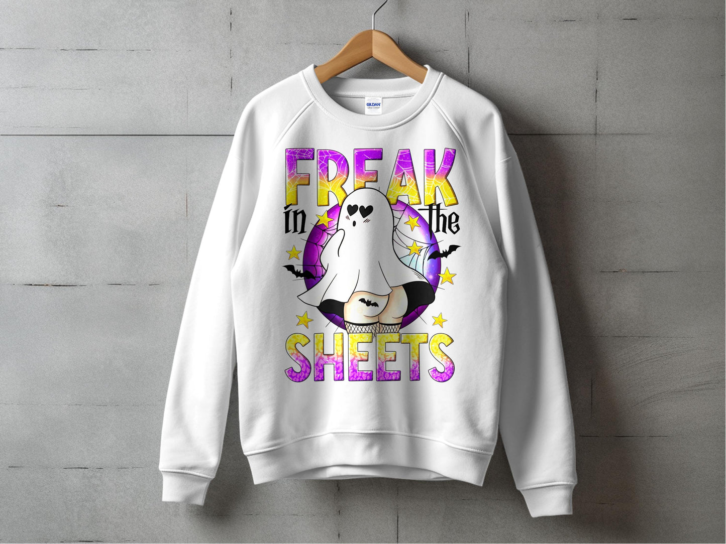 Funny Ghost Sweater, Freak in the Sheets Graphic Sweatshirt, Halloween Casual Wear, Unisex Autumn Clothing, Cute Ghost Pullover