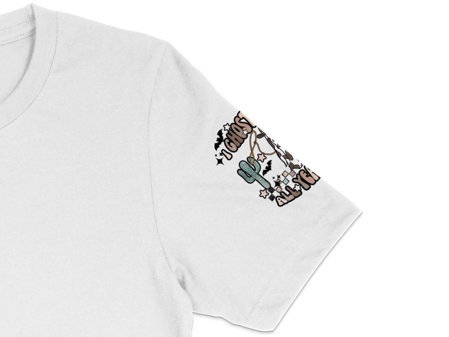 White T-Shirt with Cartoon Cactus Print, Short Sleeve, Unisex Casual Top, Trendy Graphic Tee, Summer Outfit Ideas