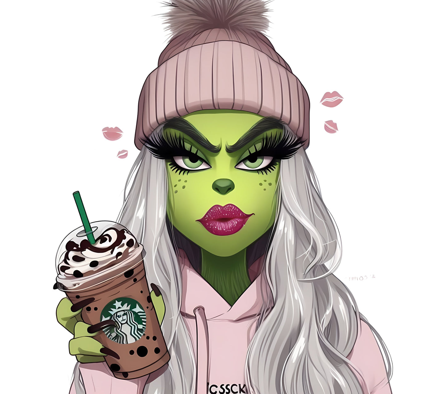 Green Witch Character Art Coffee Lover Unique Illustration, Fashionable Witch with Drink, Modern Wall Art Print, Cool Pop Culture Decor