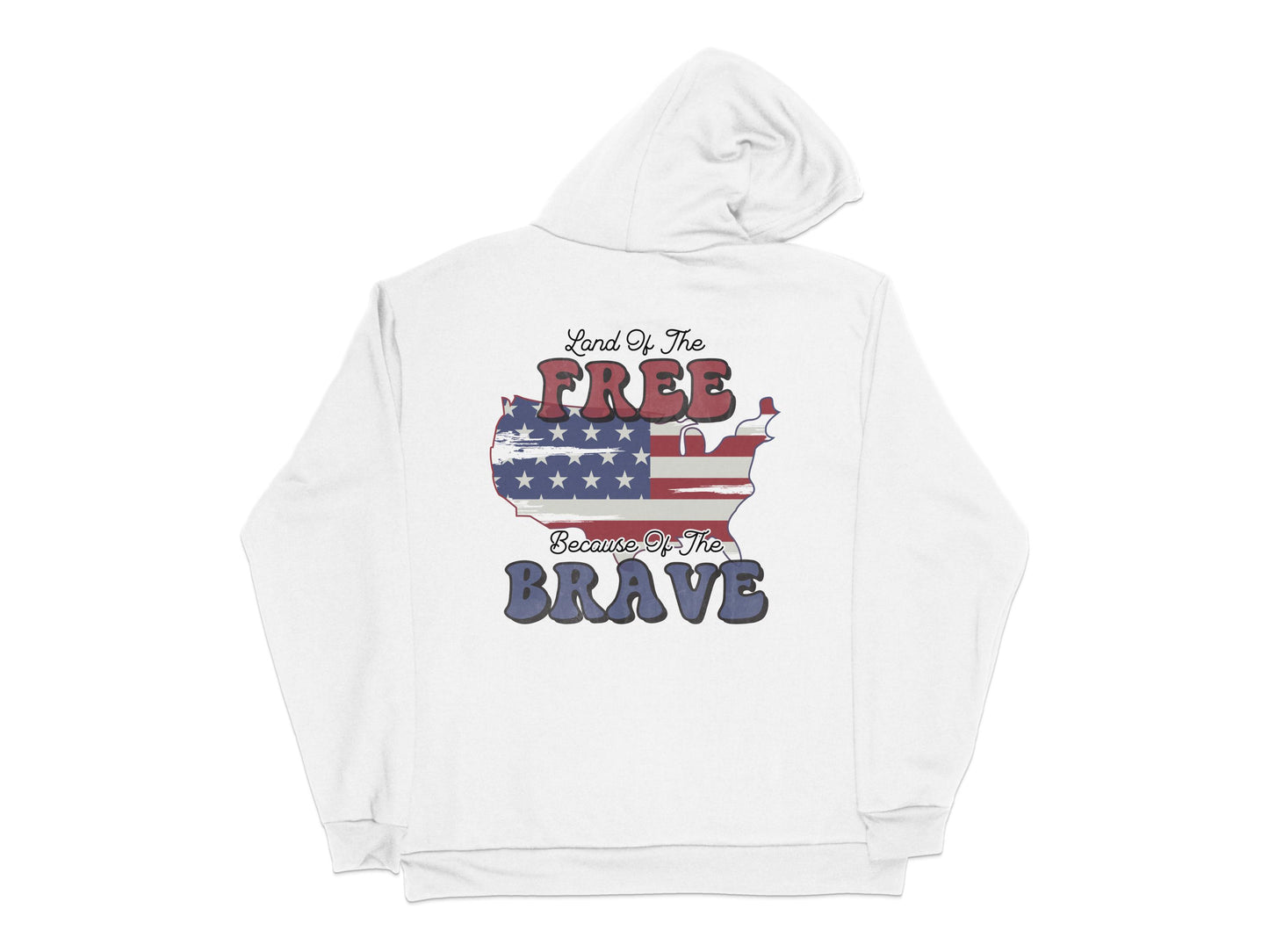 Patriotic Hoodie USA Map Graphic, Land of the Free Home of the Brave, Unisex White Sweatshirt