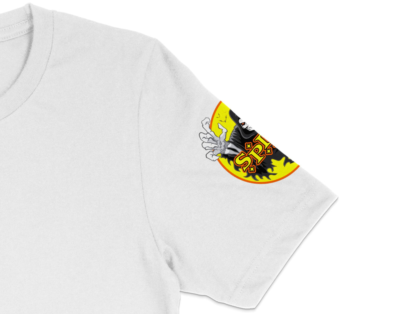Men's White Graphic T-Shirt with Bold Yellow Fire Design, Casual Streetwear Tee