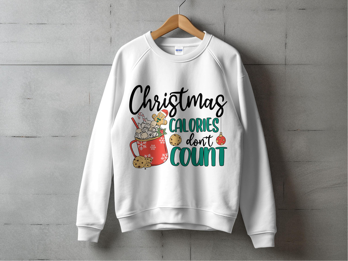 Christmas Sweater, Holiday Sweatshirt, 'Calories Don't Count' Festive Pullover, Cozy Winter Apparel, Gift Idea
