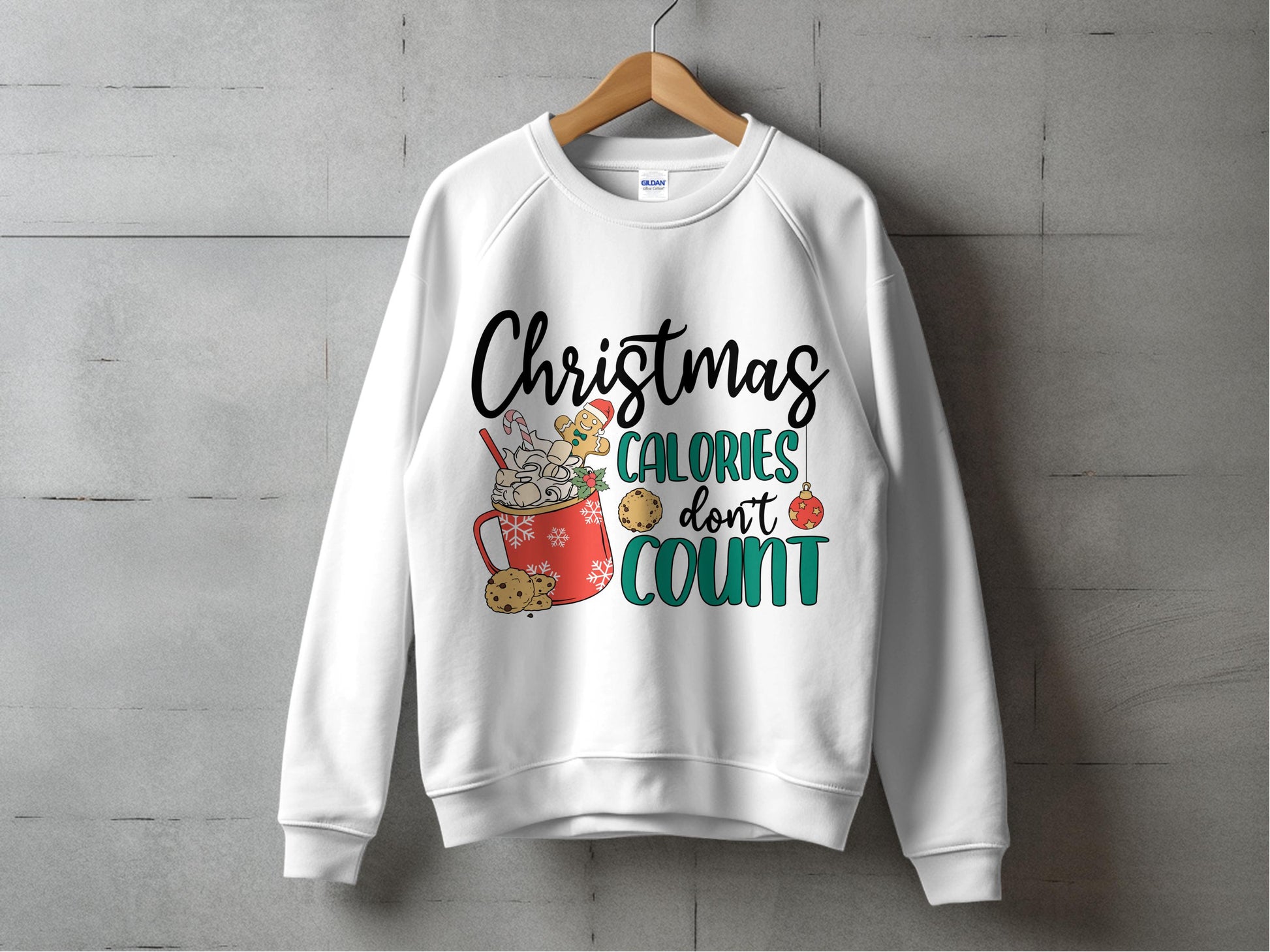 Christmas Sweater, Holiday Sweatshirt, 'Calories Don't Count' Festive Pullover, Cozy Winter Apparel, Gift Idea
